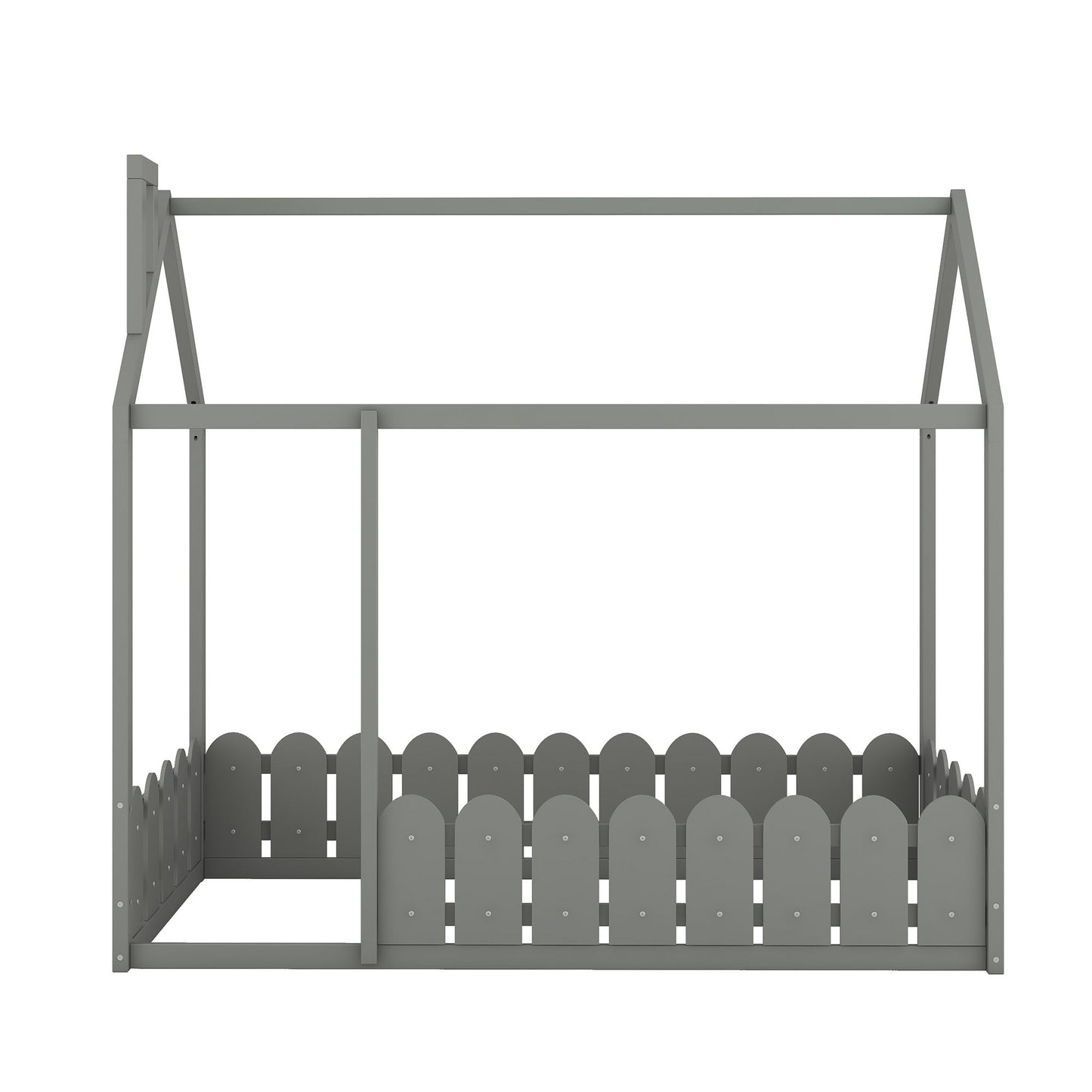 (Slats are not included) Twin Size Wood Bed House Bed Frame with Fence; for Kids; Teens; Girls; Boys
