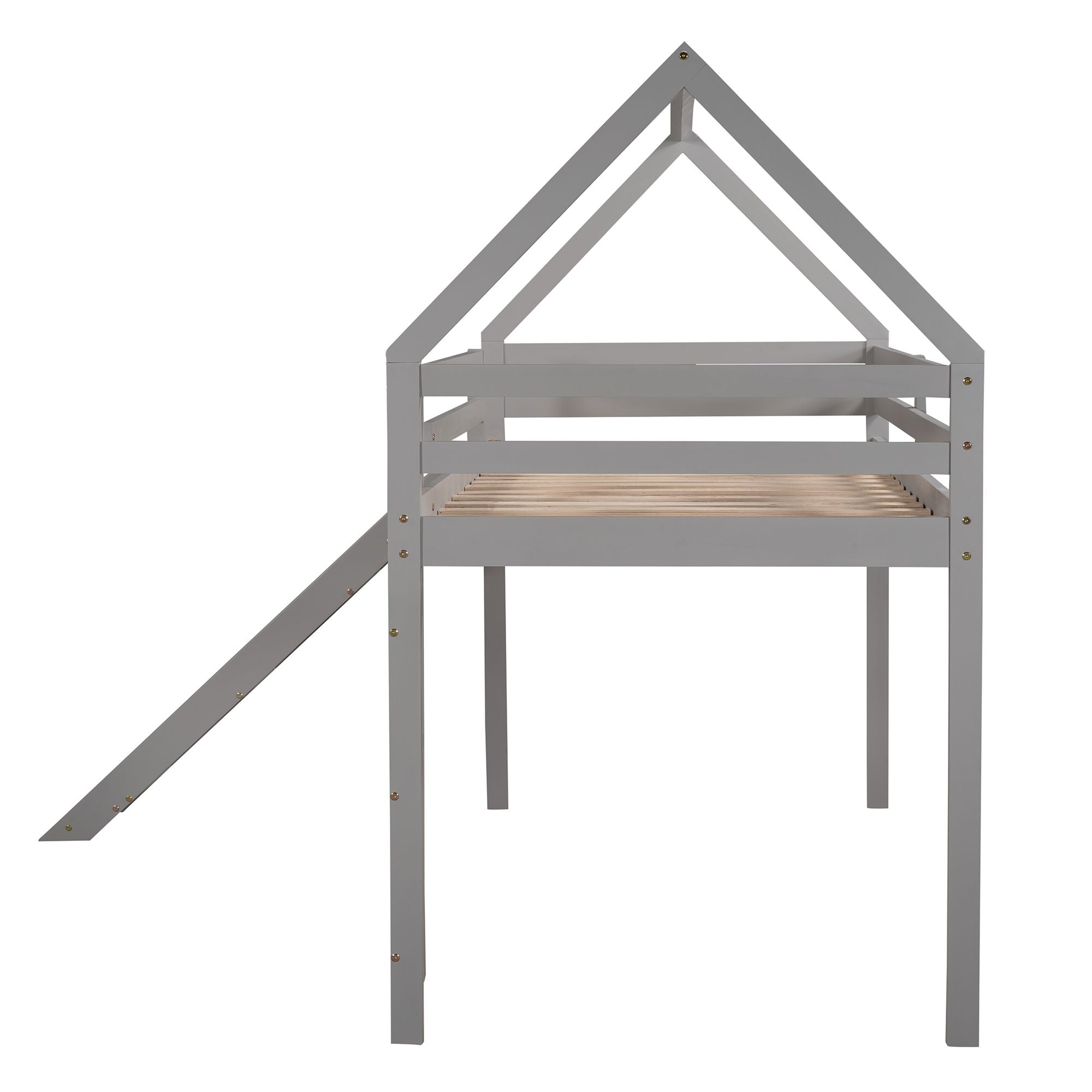 Twin Size Loft Bed with Slide; House Bed with Slide