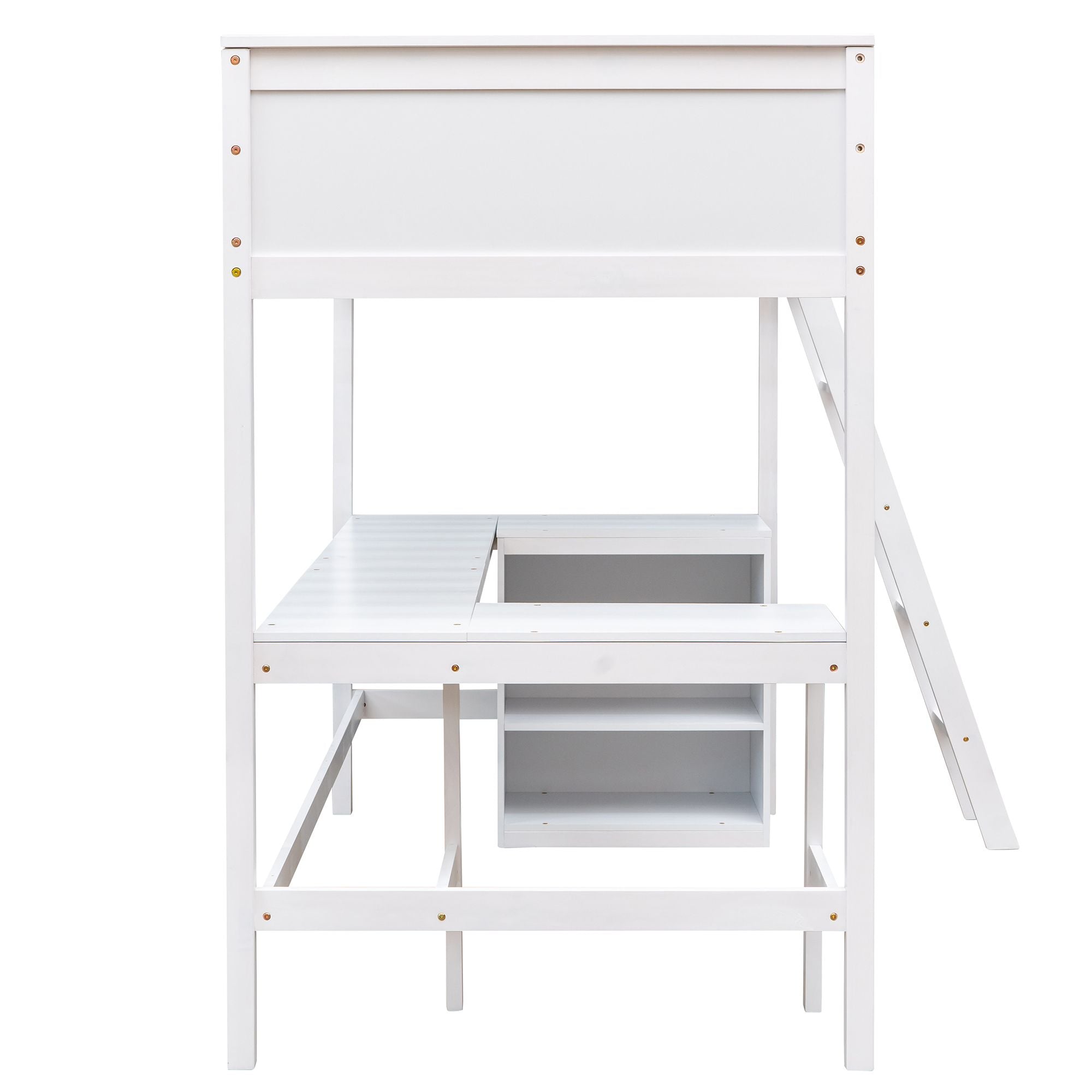 Twin size Loft Bed with Shelves and Desk; Wooden Loft Bed with Desk