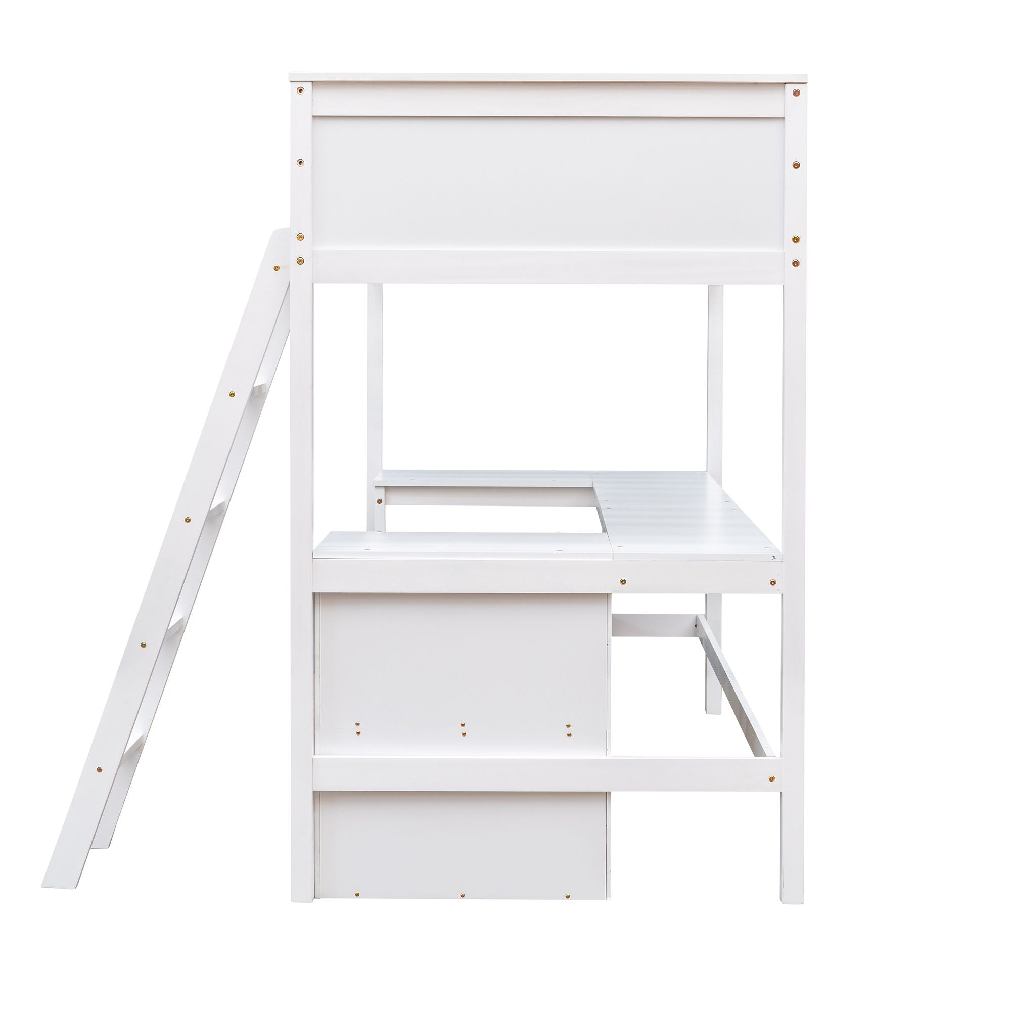 Twin size Loft Bed with Shelves and Desk; Wooden Loft Bed with Desk
