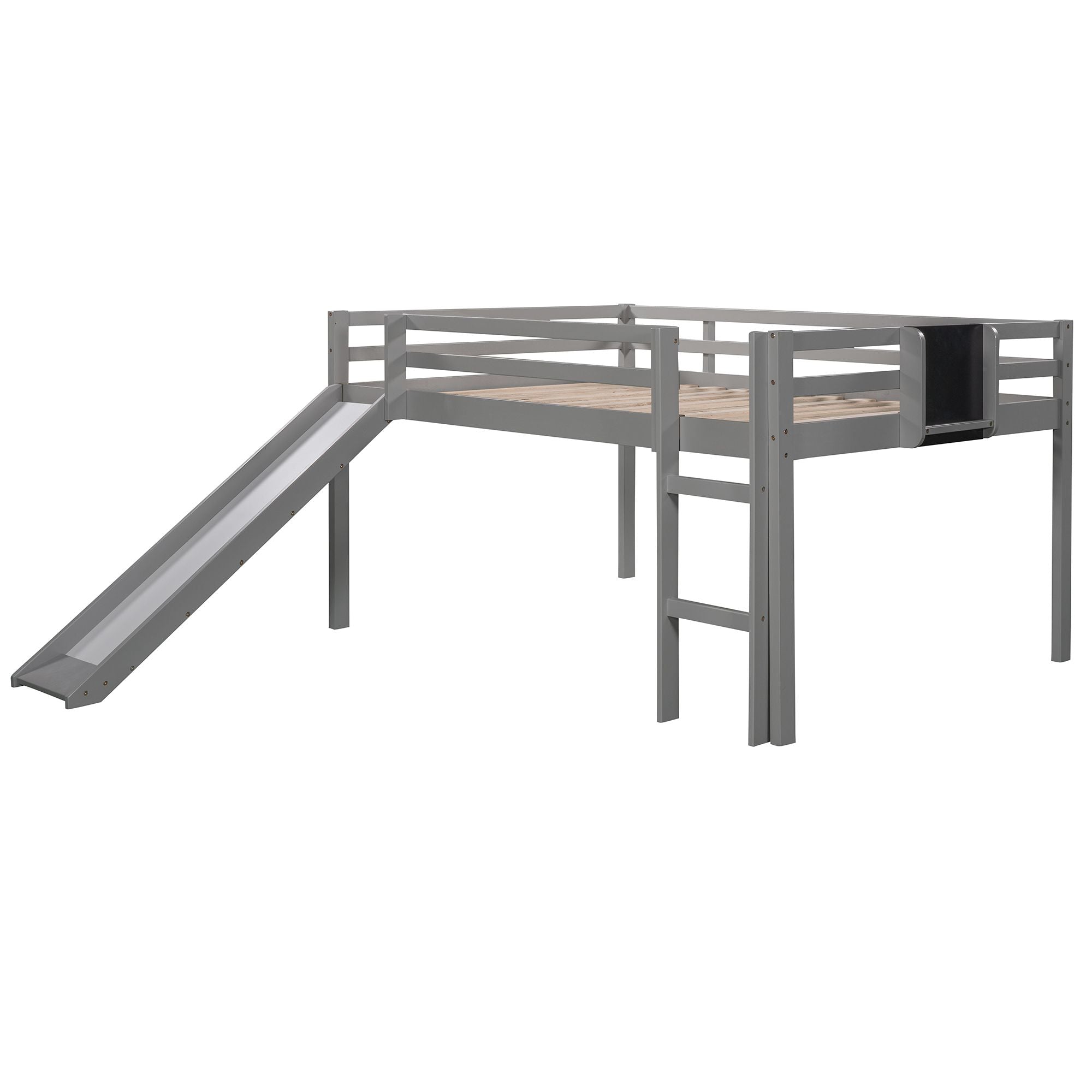 Full size Loft Bed Wood Bed with Slide; Stair and Chalkboard