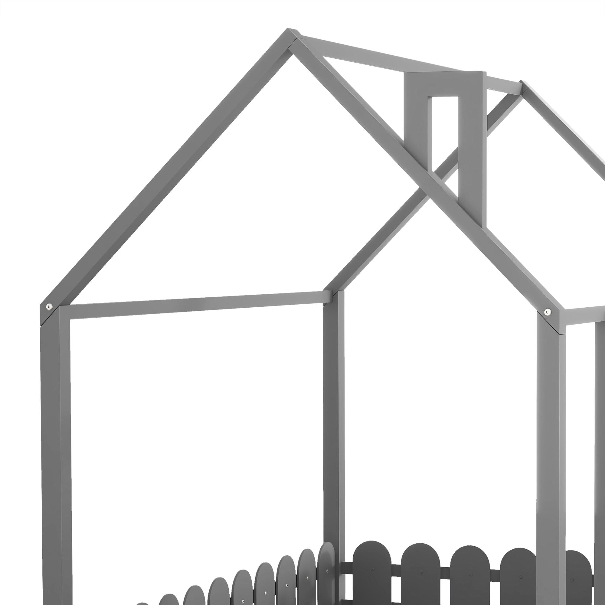 (Slats are not included) Full Size Wood Bed House Bed Frame with Fence; for Kids; Teens; Girls; Boys