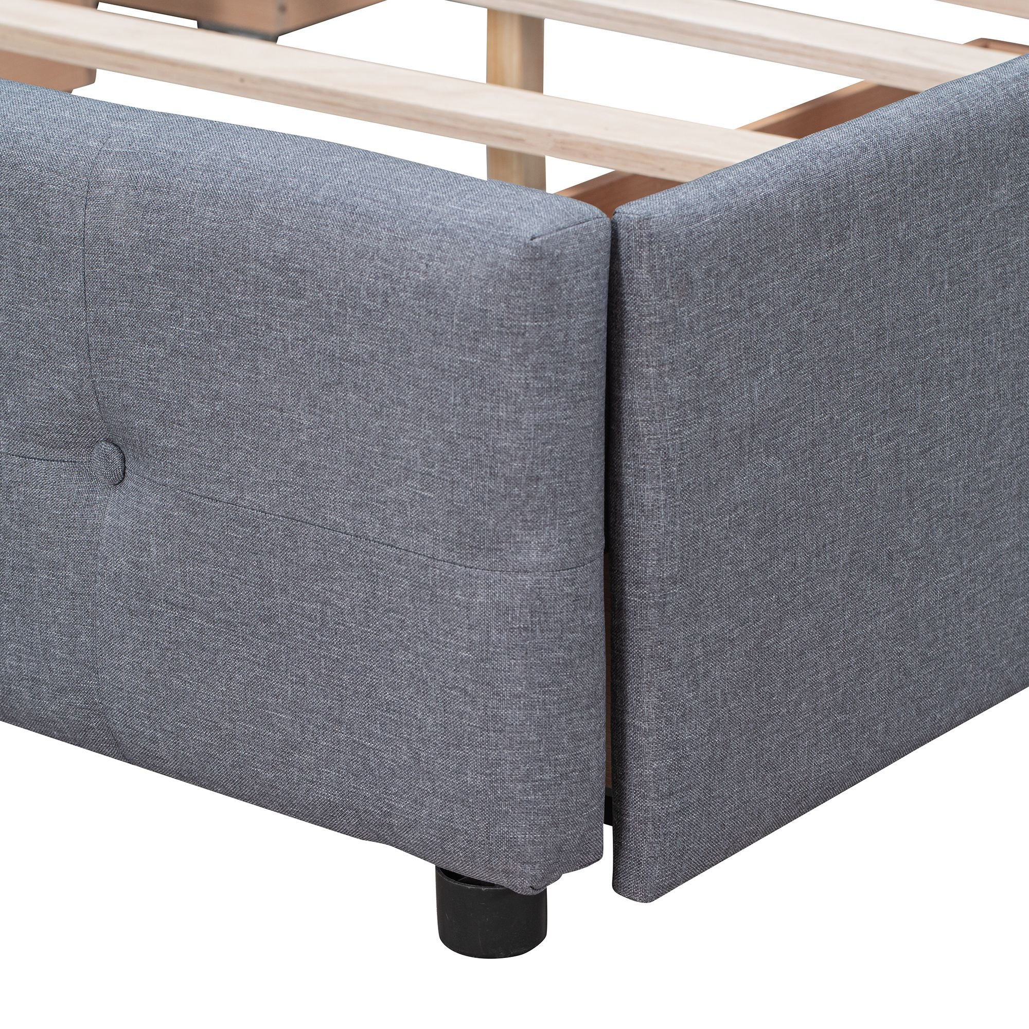 Upholstered Platform Bed with Classic Headboard and 4 Drawers; No Box Spring Needed; Linen Fabric; Queen Size
