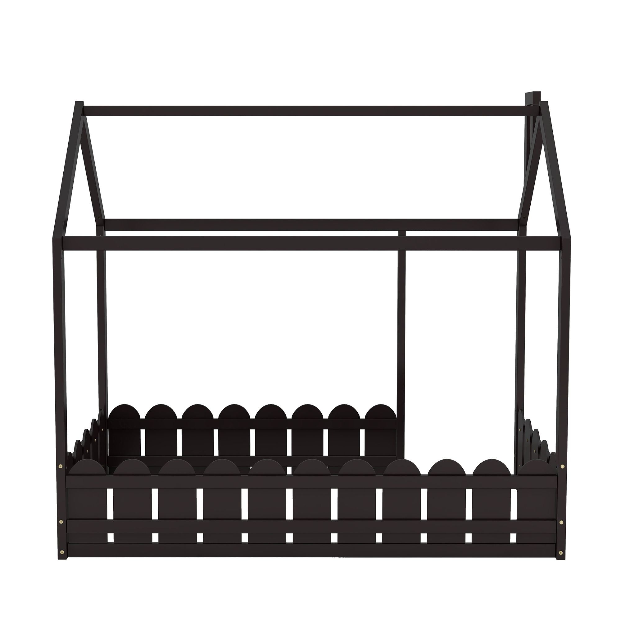(Slats are not included) Twin Size Wood Bed House Bed Frame with Fence; for Kids; Teens; Girls; Boys