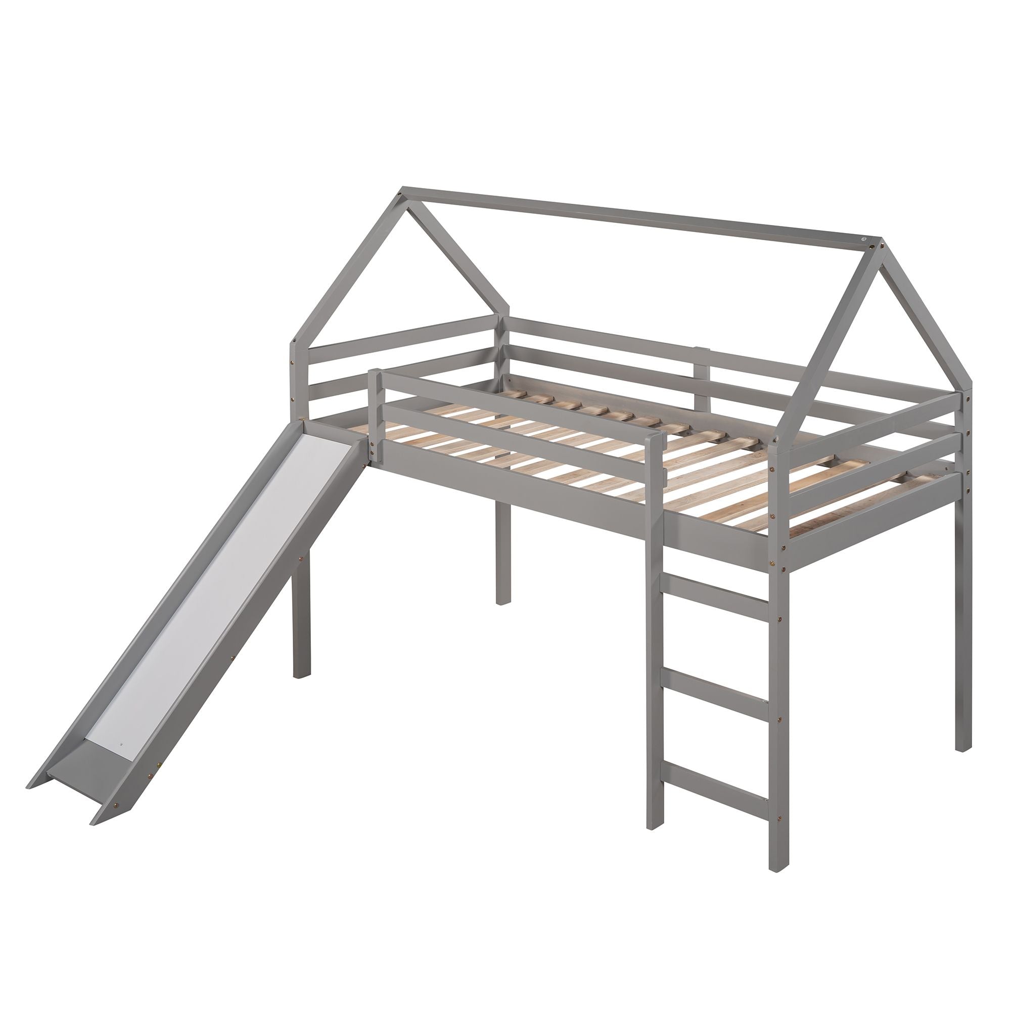 Twin Size Loft Bed with Slide; House Bed with Slide