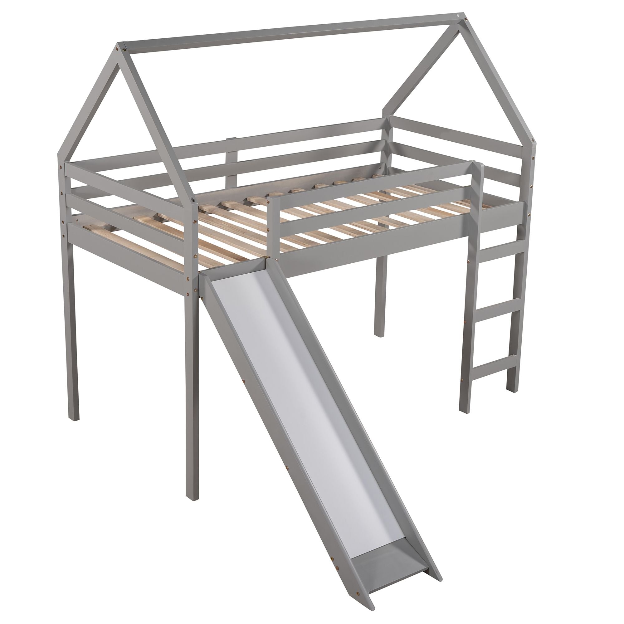 Twin Size Loft Bed with Slide; House Bed with Slide