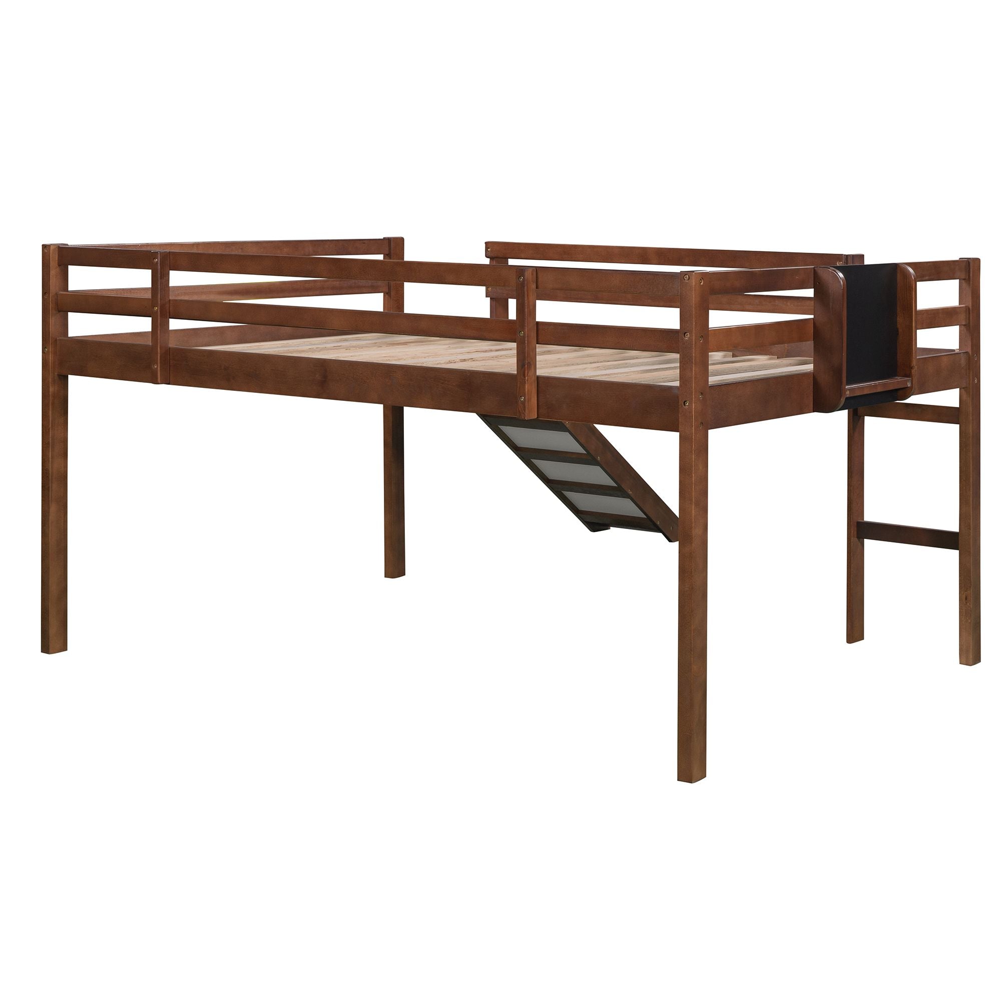 Full size Loft Bed Wood Bed with Slide; Stair and Chalkboard