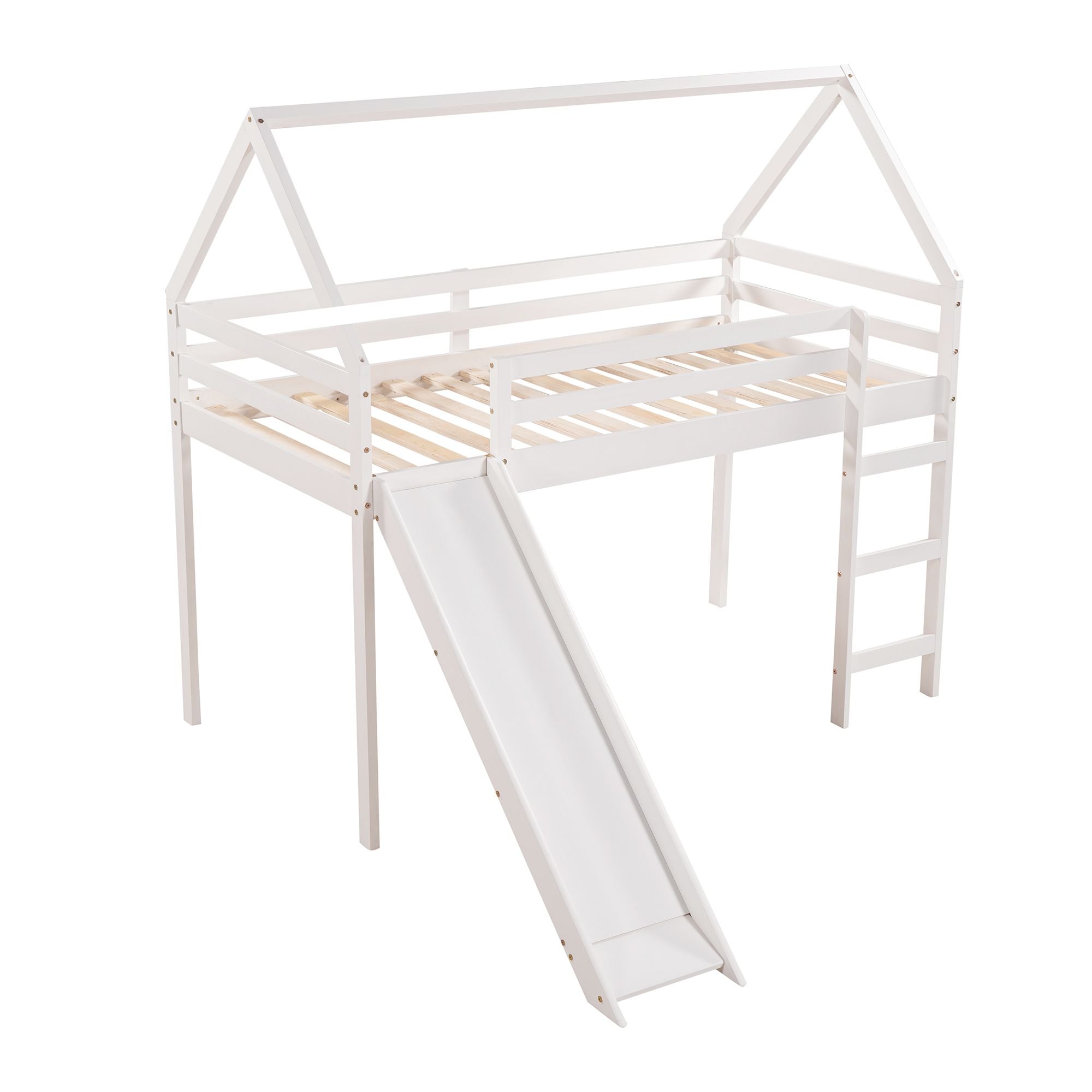 Twin Size Loft Bed with Slide; House Bed with Slide