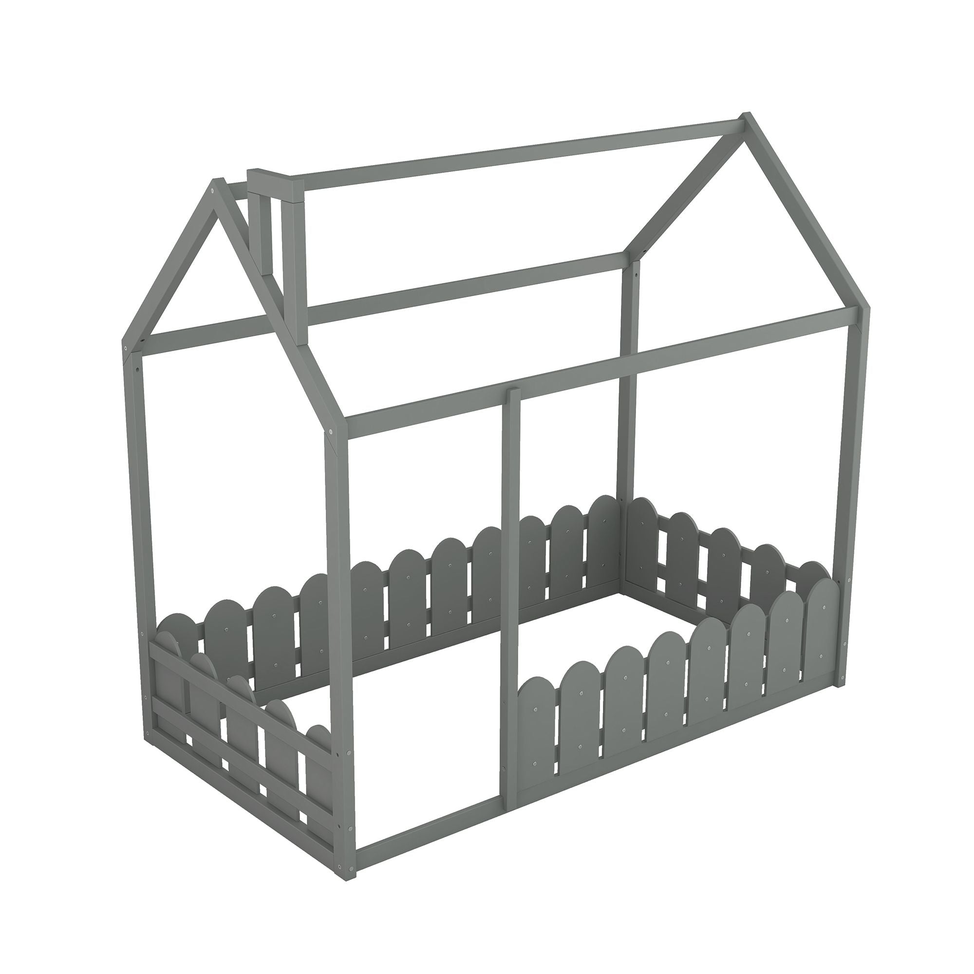 (Slats are not included) Twin Size Wood Bed House Bed Frame with Fence; for Kids; Teens; Girls; Boys