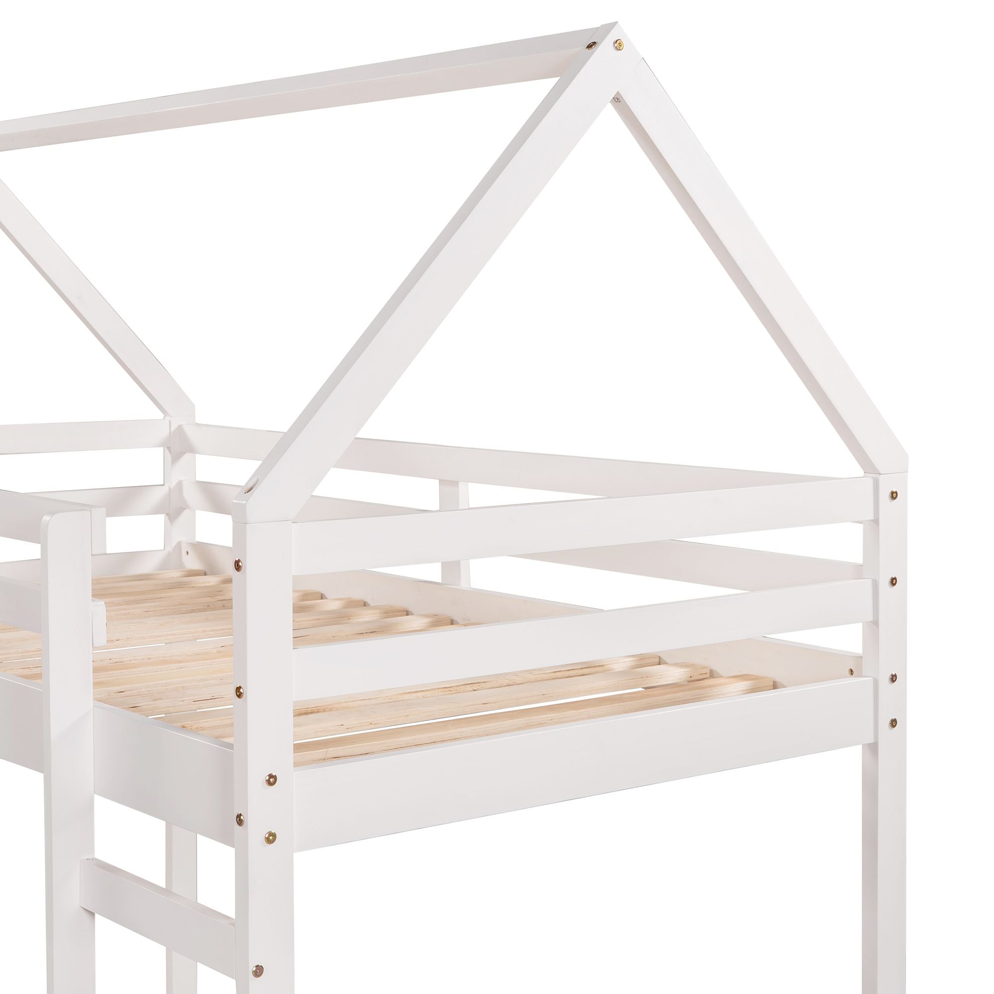 Twin Size Loft Bed with Slide; House Bed with Slide