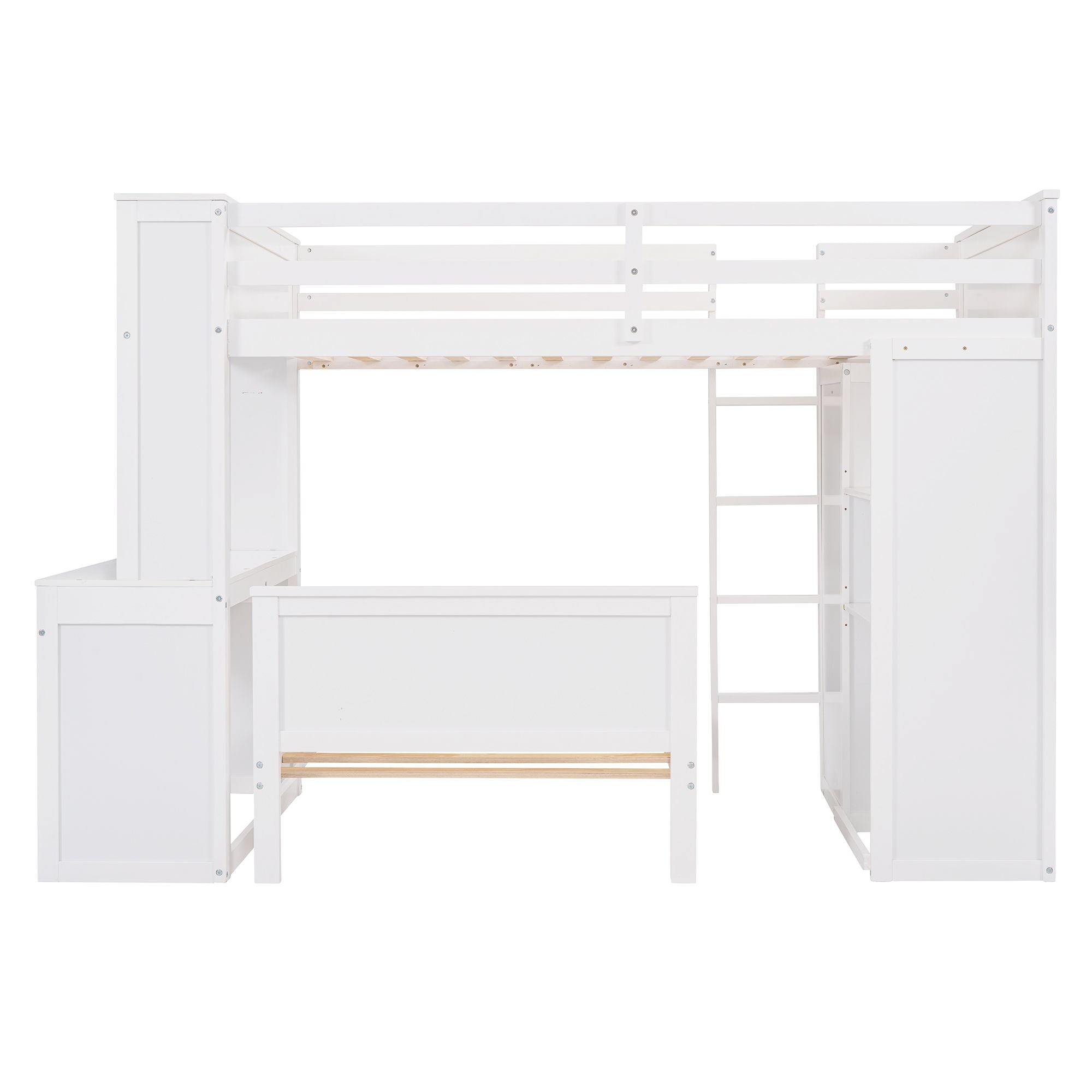 Twin size Loft Bed with a Stand-alone bed; Shelves; Desk; and Wardrobe