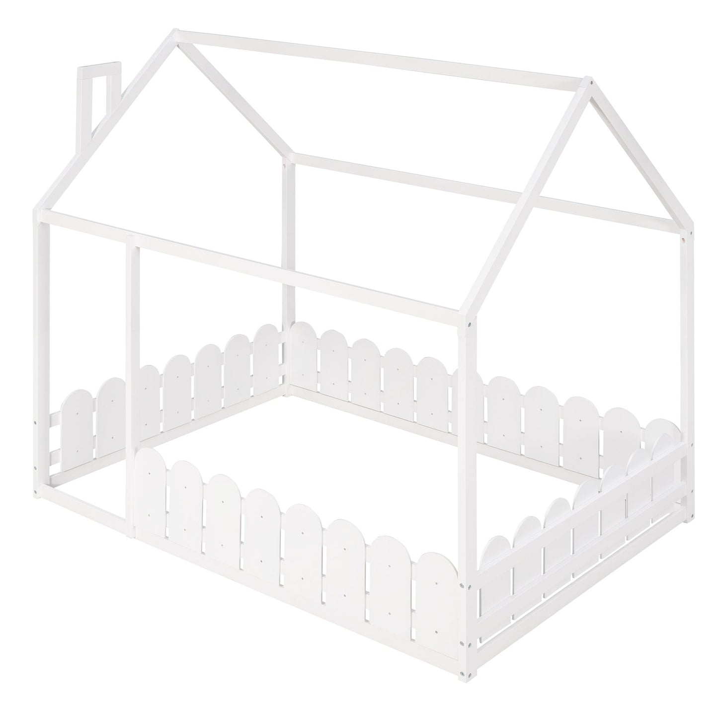 (Slats are not included) Full Size Wood Bed House Bed Frame with Fence; for Kids; Teens; Girls; Boys