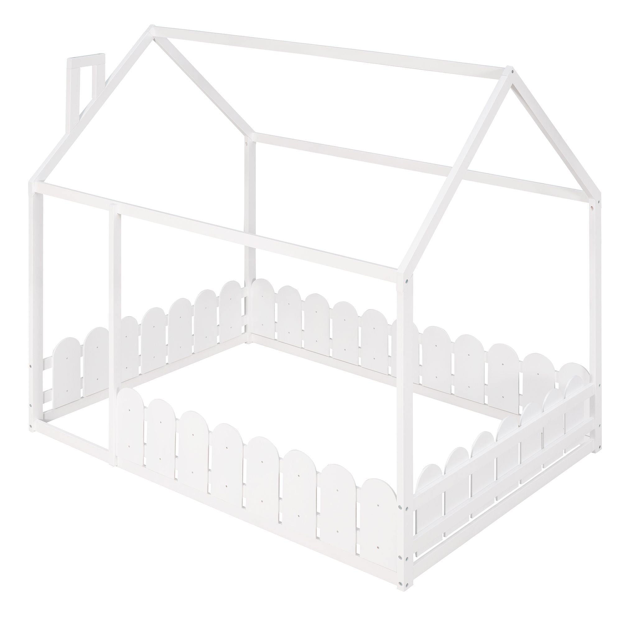 (Slats are not included) Full Size Wood Bed House Bed Frame with Fence; for Kids; Teens; Girls; Boys