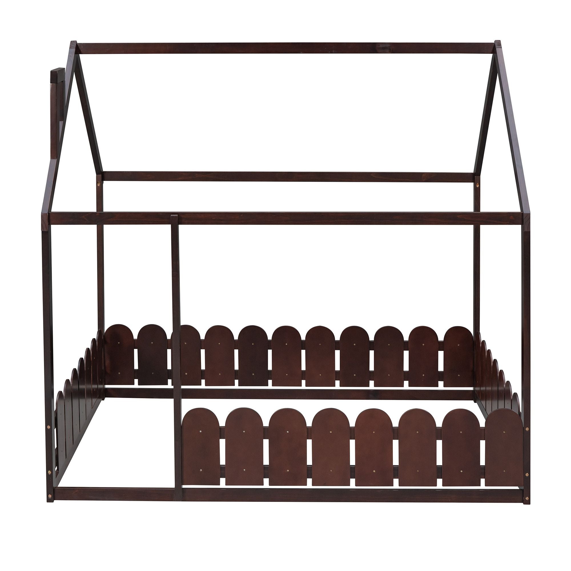 (Slats are not included) Full Size Wood Bed House Bed Frame with Fence; for Kids; Teens; Girls; Boys