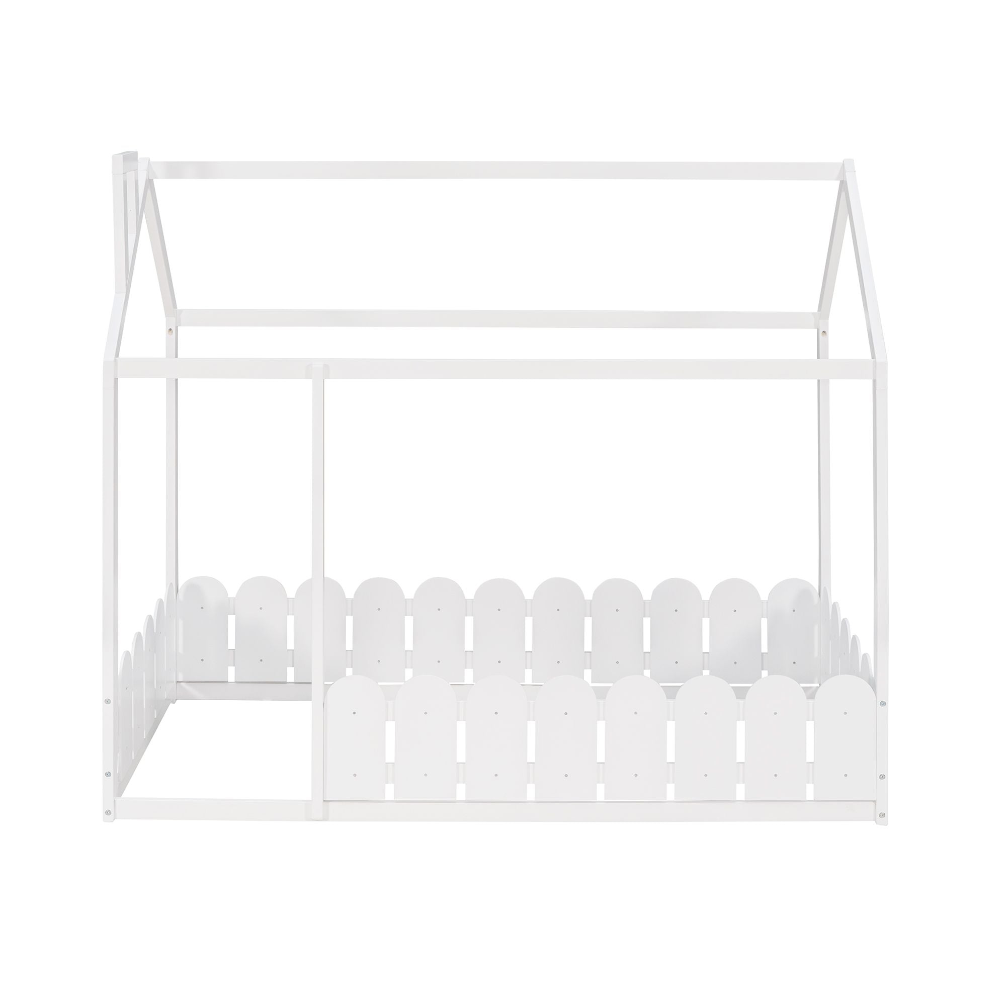 (Slats are not included) Twin Size Wood Bed House Bed Frame with Fence; for Kids; Teens; Girls; Boys