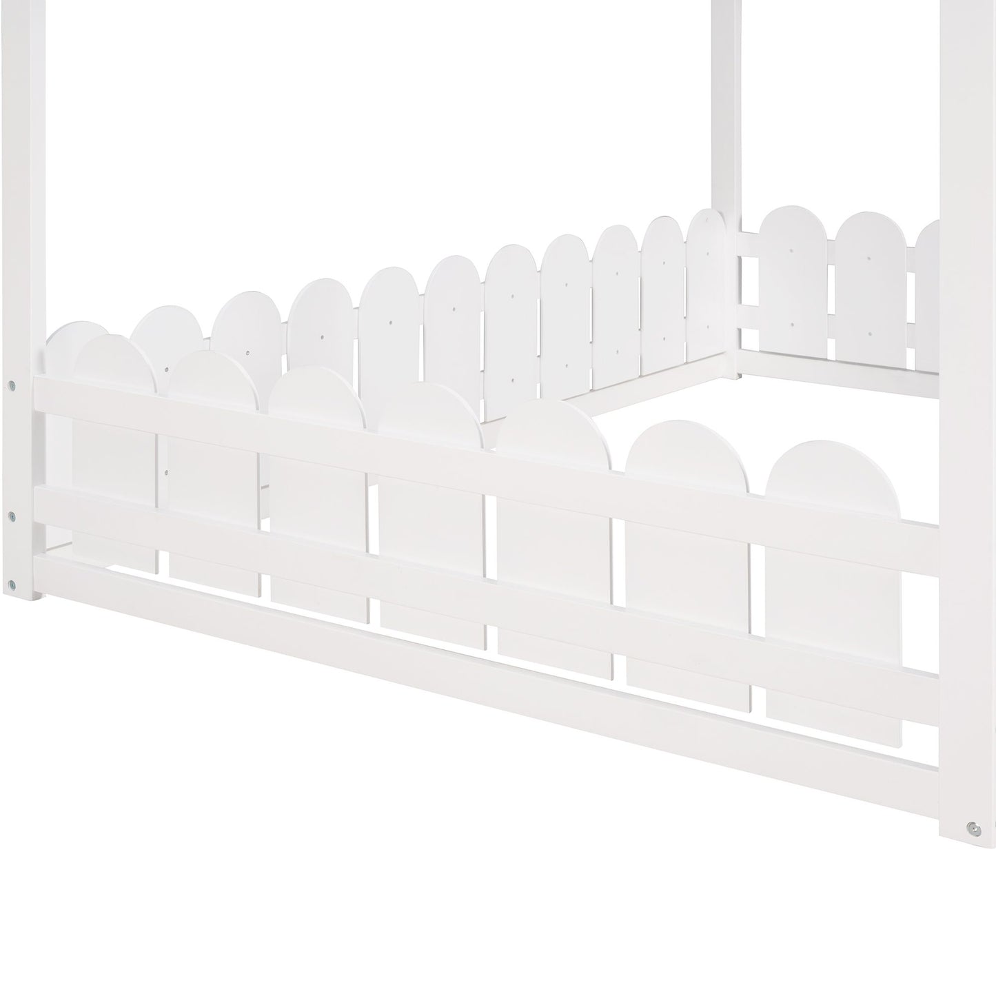 (Slats are not included) Full Size Wood Bed House Bed Frame with Fence; for Kids; Teens; Girls; Boys