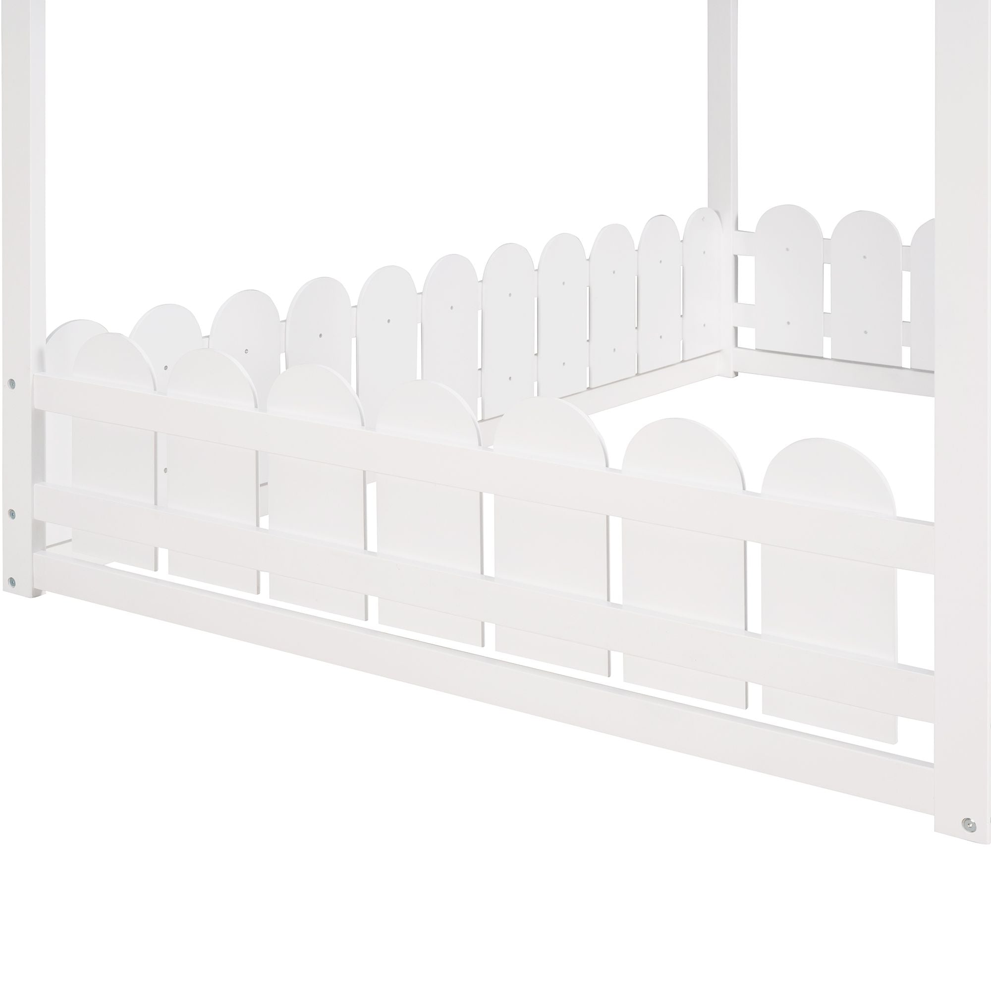 (Slats are not included) Full Size Wood Bed House Bed Frame with Fence; for Kids; Teens; Girls; Boys
