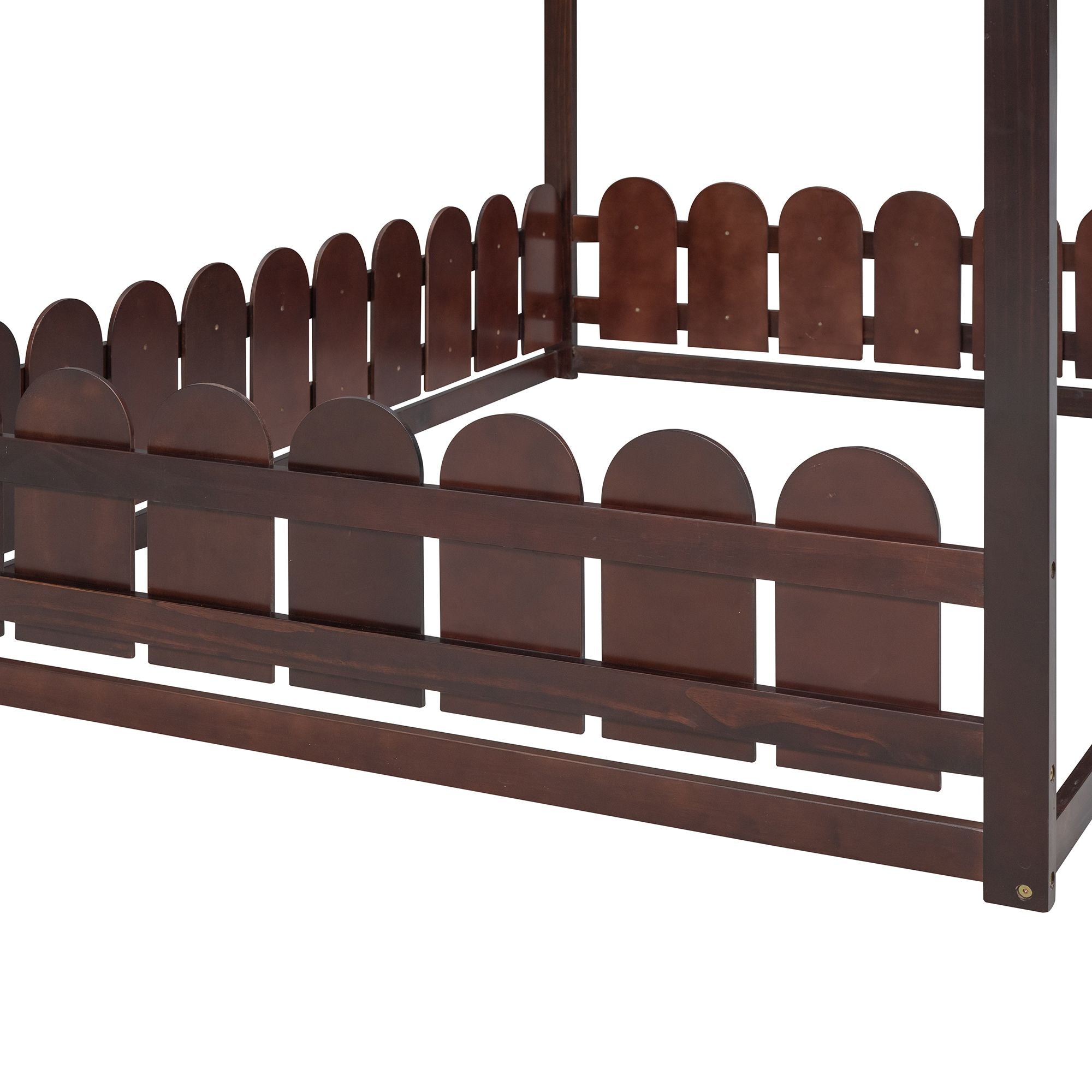 (Slats are not included) Full Size Wood Bed House Bed Frame with Fence; for Kids; Teens; Girls; Boys