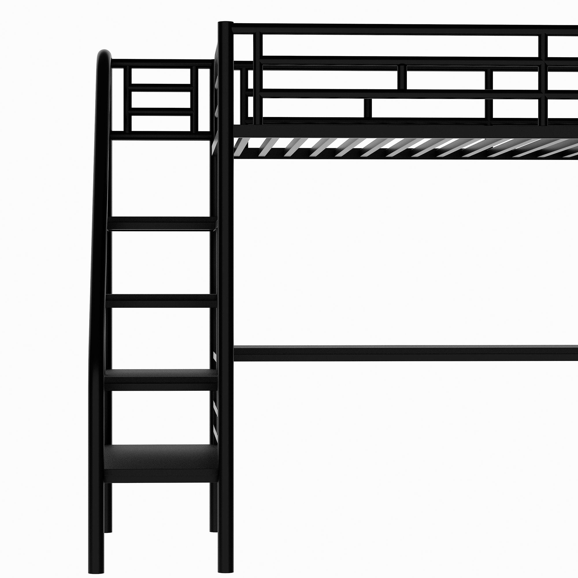 Metal Loft Bed Frame with Desk; No Box Spring Needed; Twin