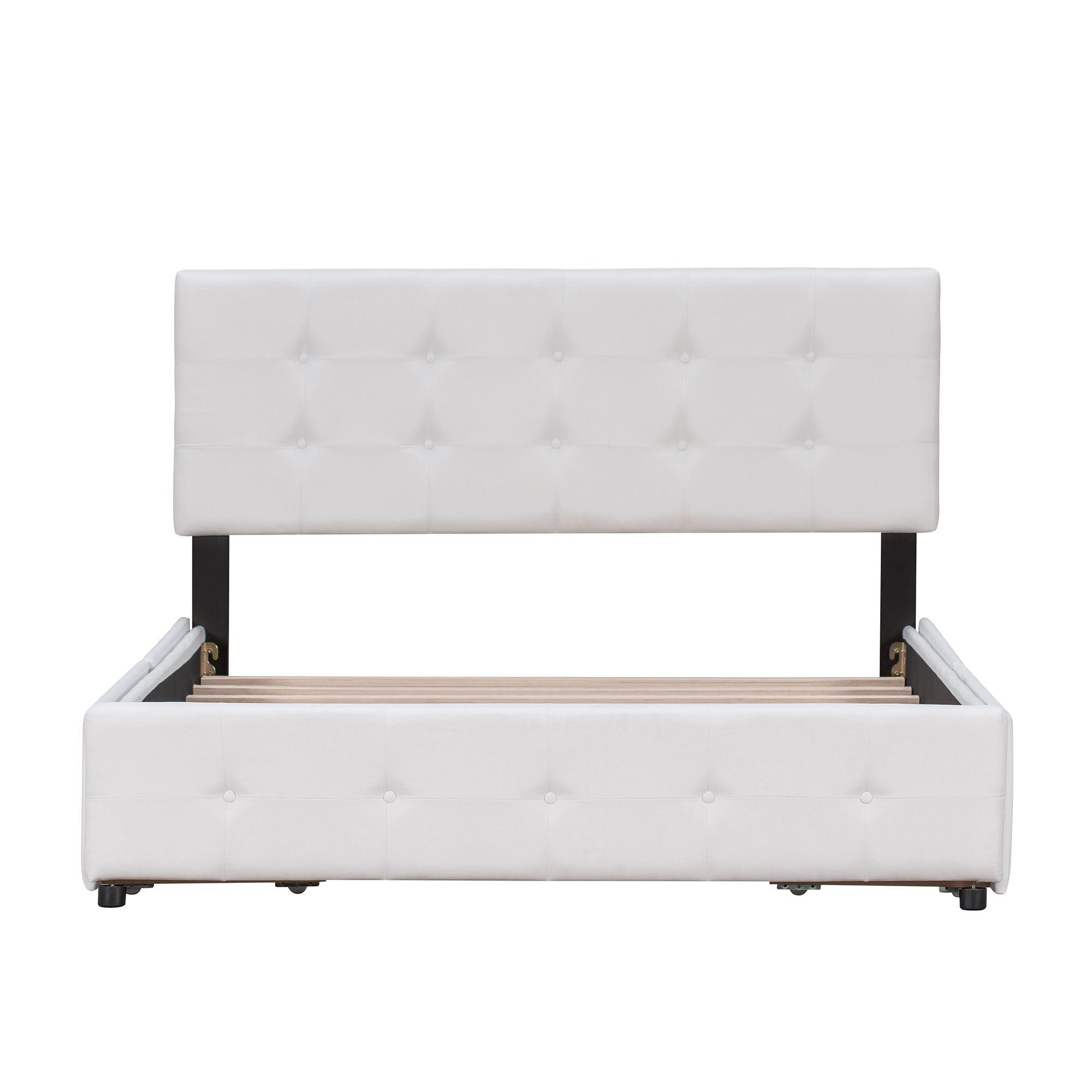 Upholstered Platform Bed with Classic Headboard and 4 Drawers; No Box Spring Needed; Linen Fabric; Queen Size