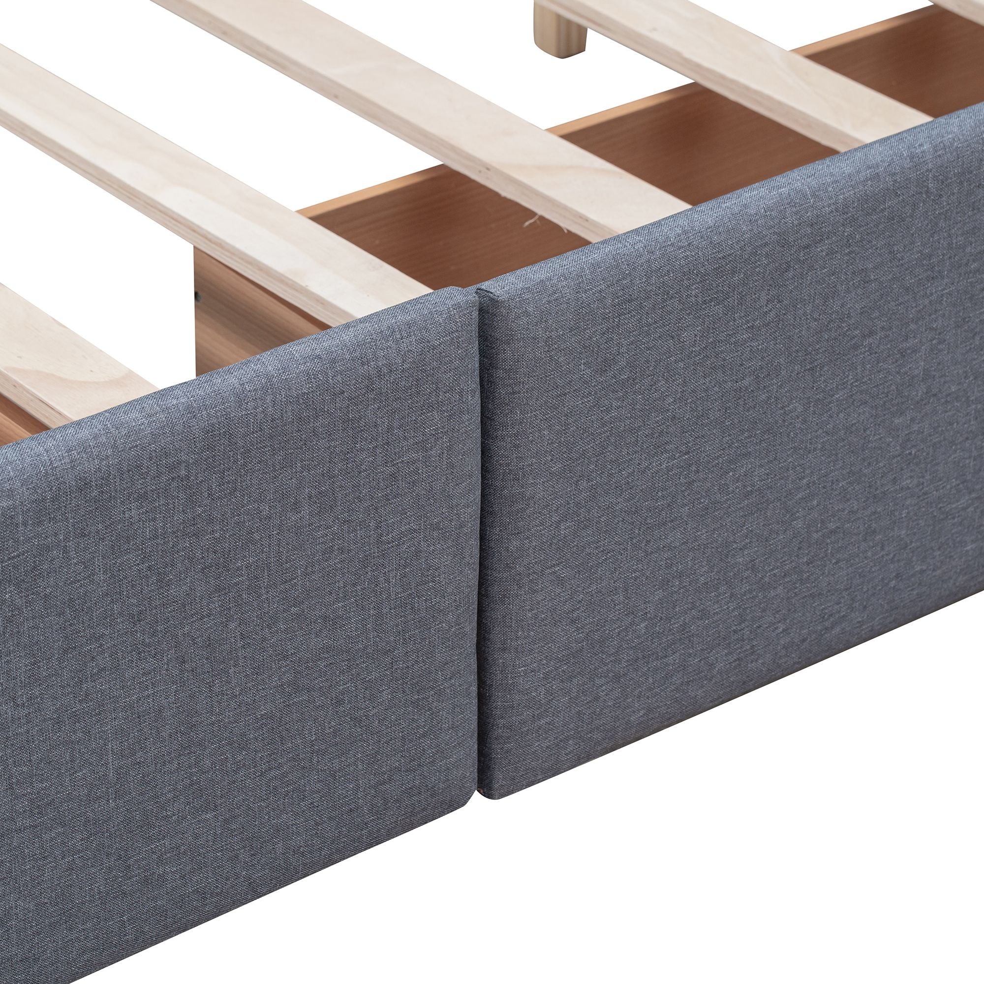 Upholstered Platform Bed with Classic Headboard and 4 Drawers; No Box Spring Needed; Linen Fabric; Queen Size