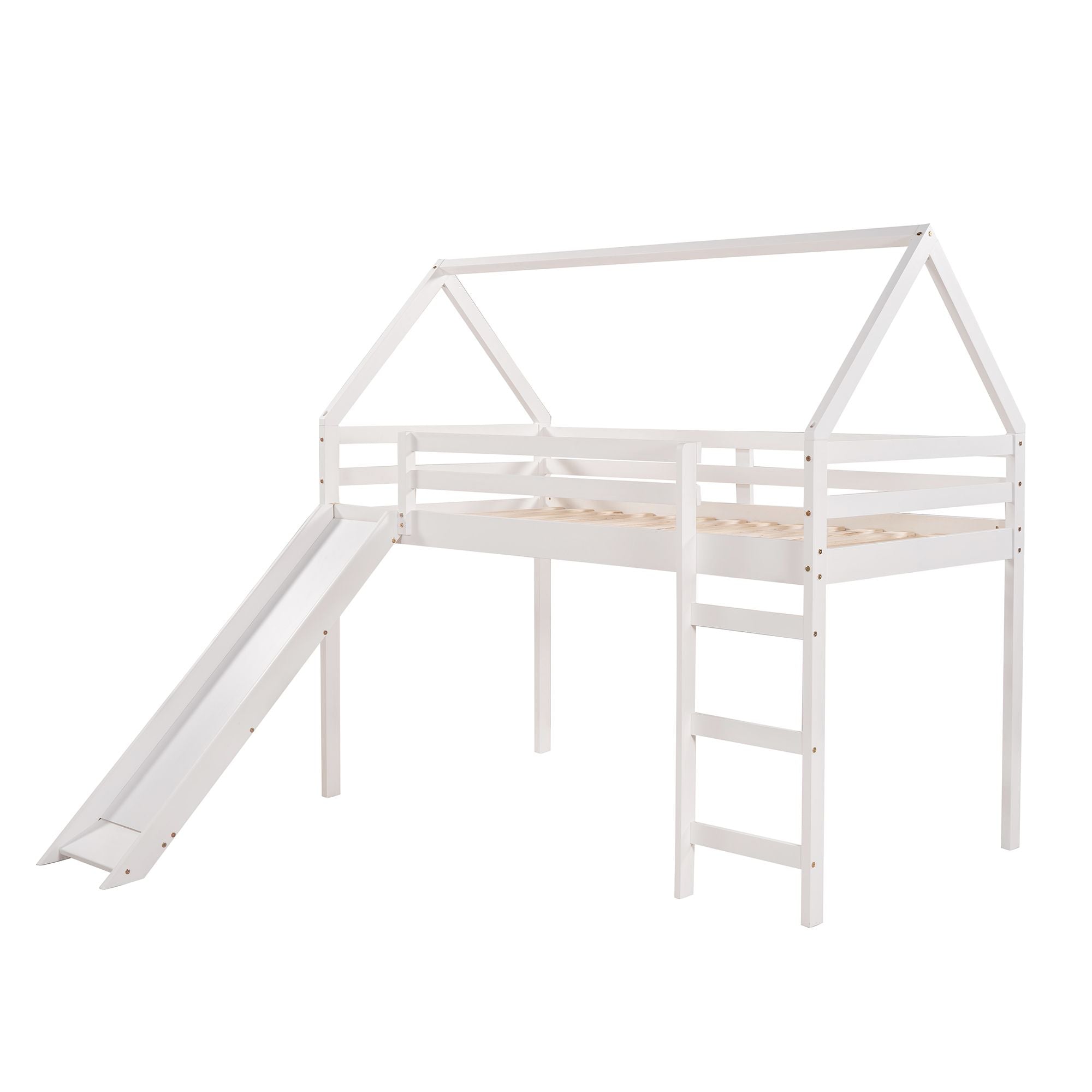 Twin Size Loft Bed with Slide; House Bed with Slide