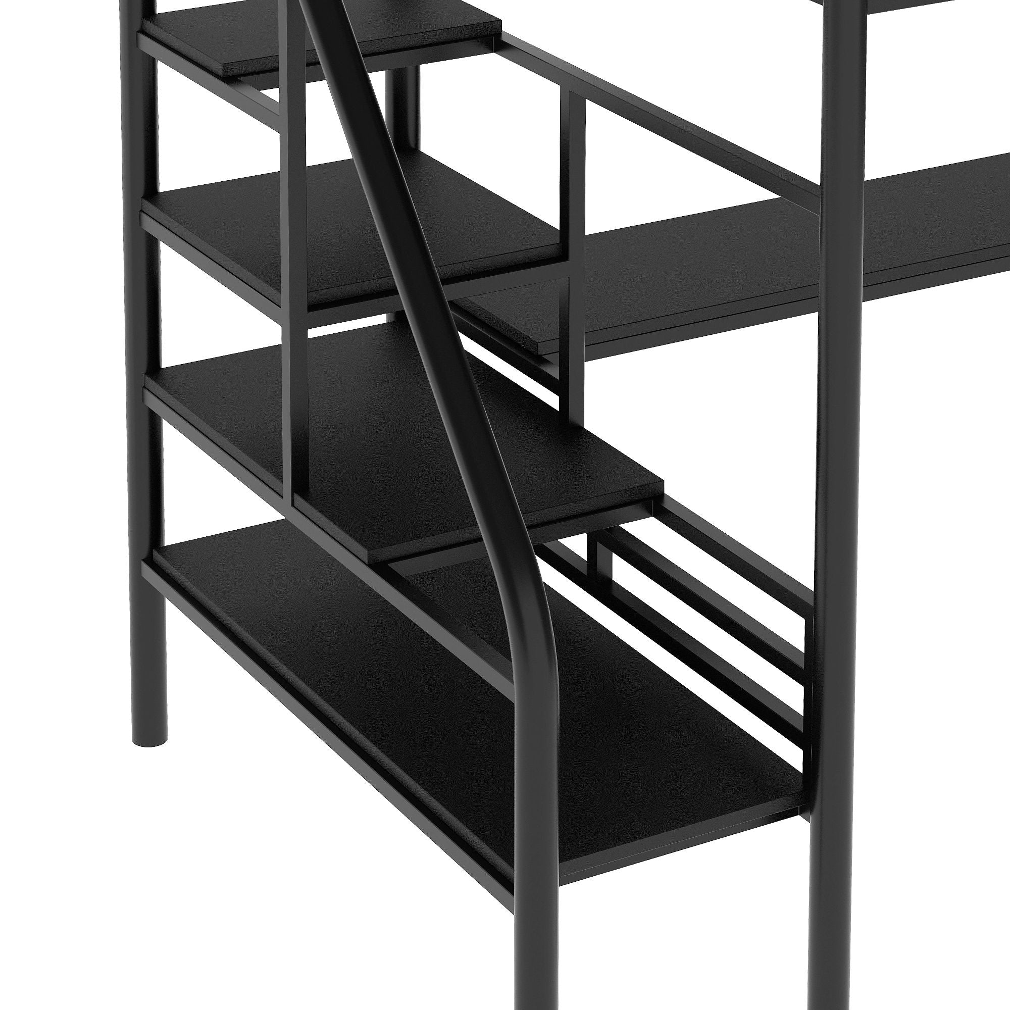 Metal Loft Bed Frame with Desk; No Box Spring Needed; Twin