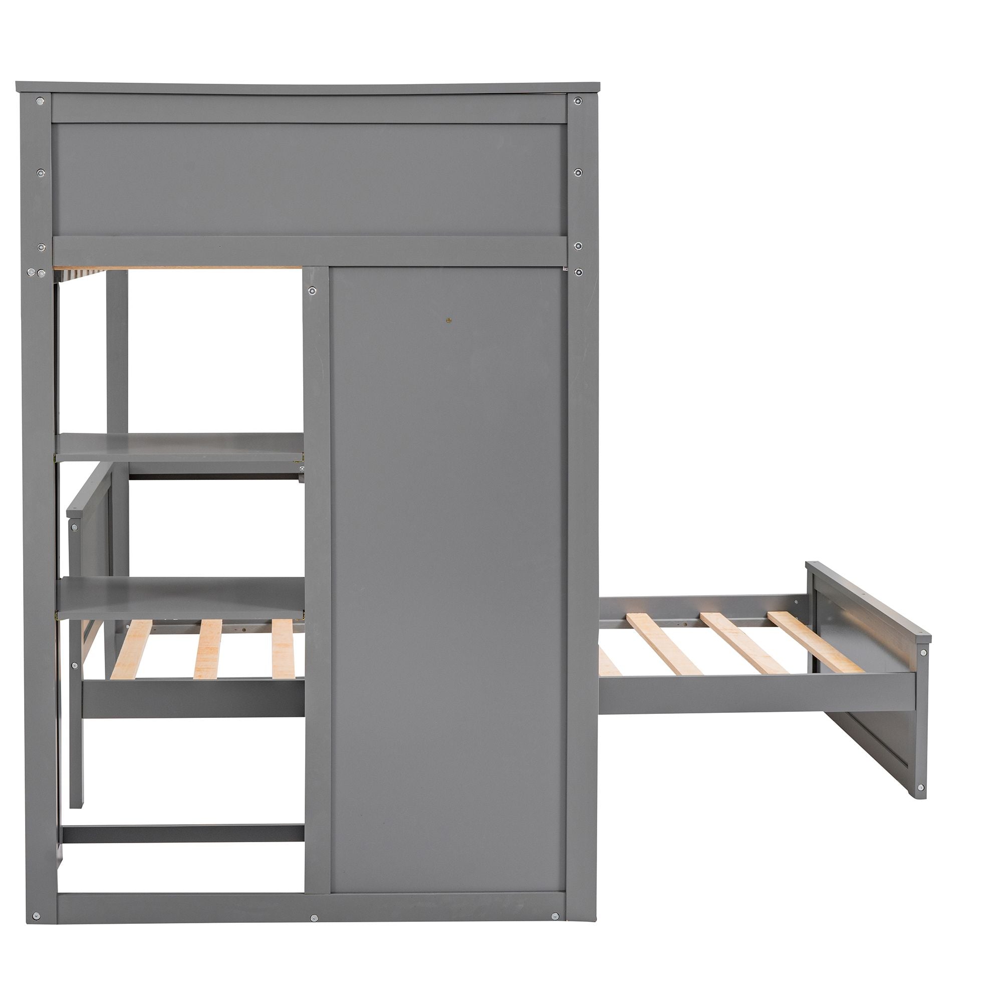 Twin size Loft Bed with a Stand-alone bed; Shelves; Desk; and Wardrobe