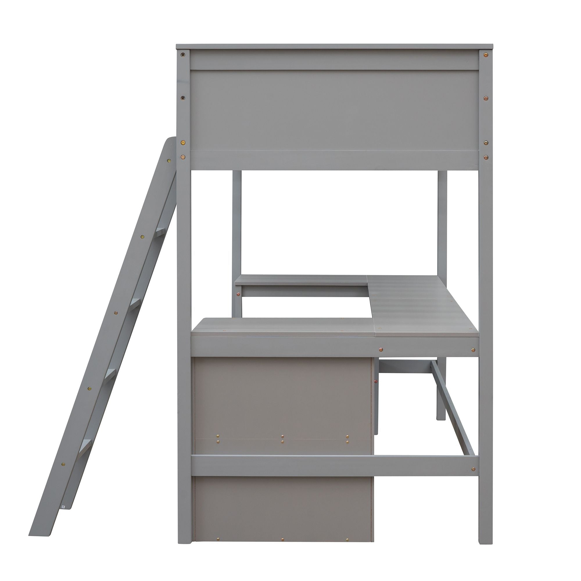 Twin size Loft Bed with Shelves and Desk; Wooden Loft Bed with Desk