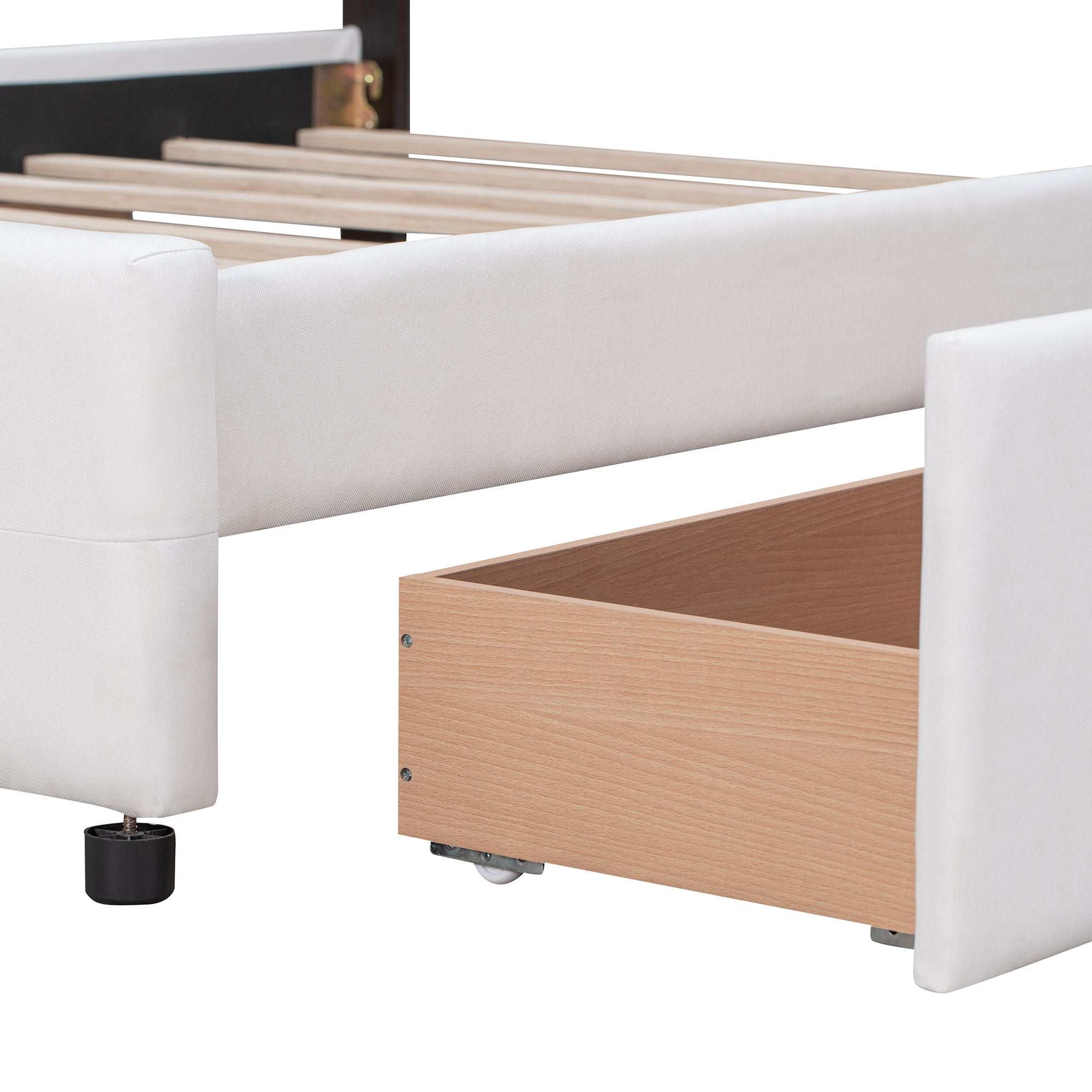 Upholstered Platform Bed with Classic Headboard and 4 Drawers; No Box Spring Needed; Linen Fabric; Queen Size