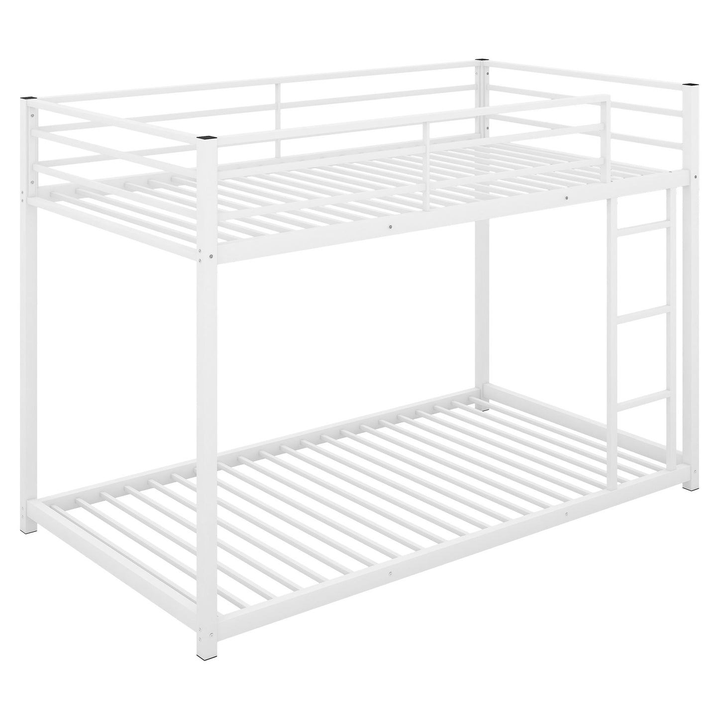 Twin over Twin Metal Bunk Bed; Low Bunk Bed with Ladder