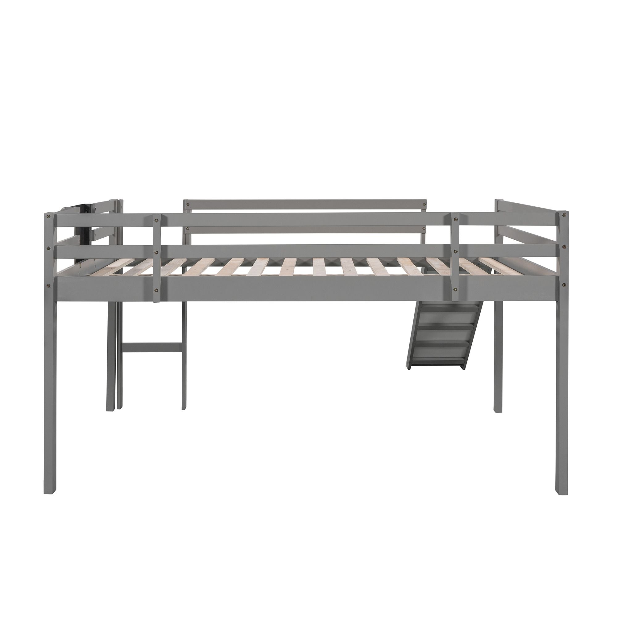 Full size Loft Bed Wood Bed with Slide; Stair and Chalkboard