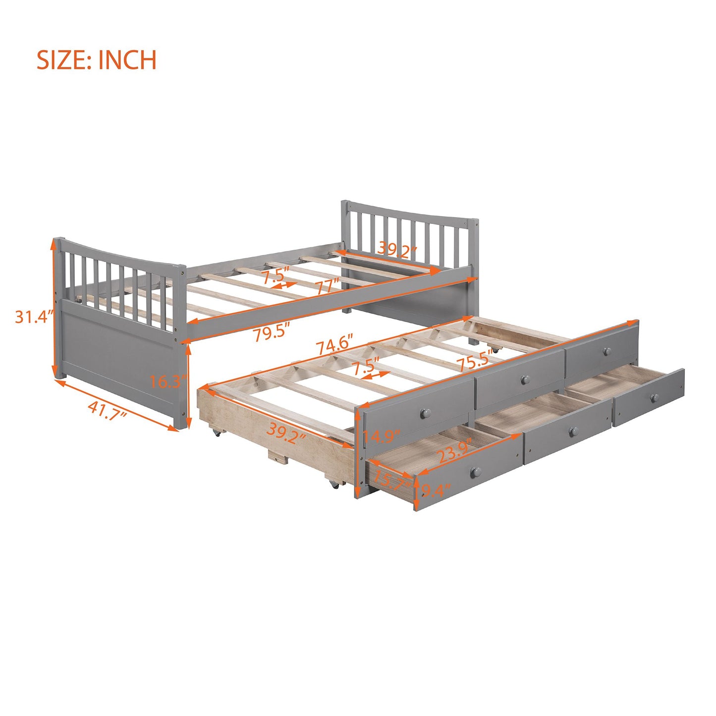 Daybed with Trundle and Drawers; Twin Size