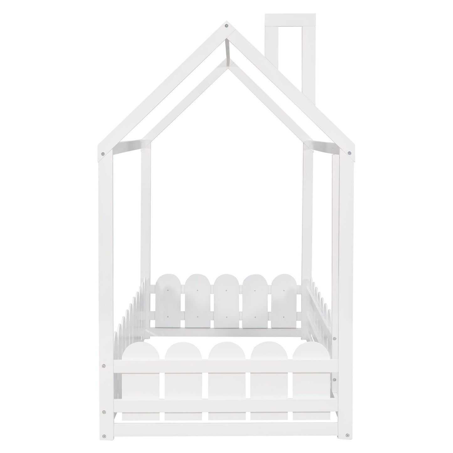 (Slats are not included) Twin Size Wood Bed House Bed Frame with Fence; for Kids; Teens; Girls; Boys
