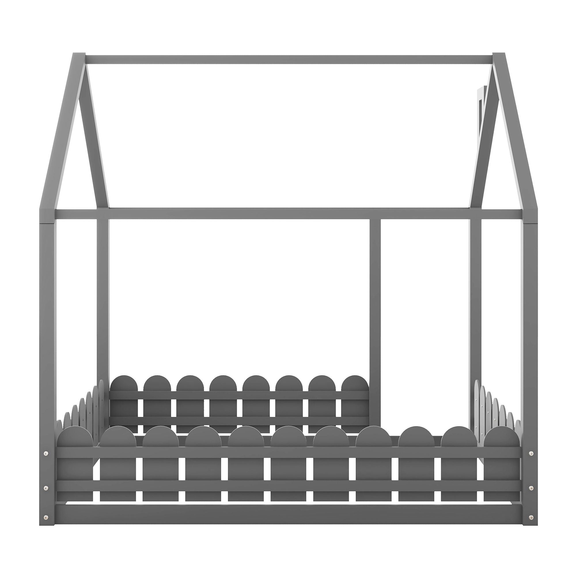 (Slats are not included) Full Size Wood Bed House Bed Frame with Fence; for Kids; Teens; Girls; Boys