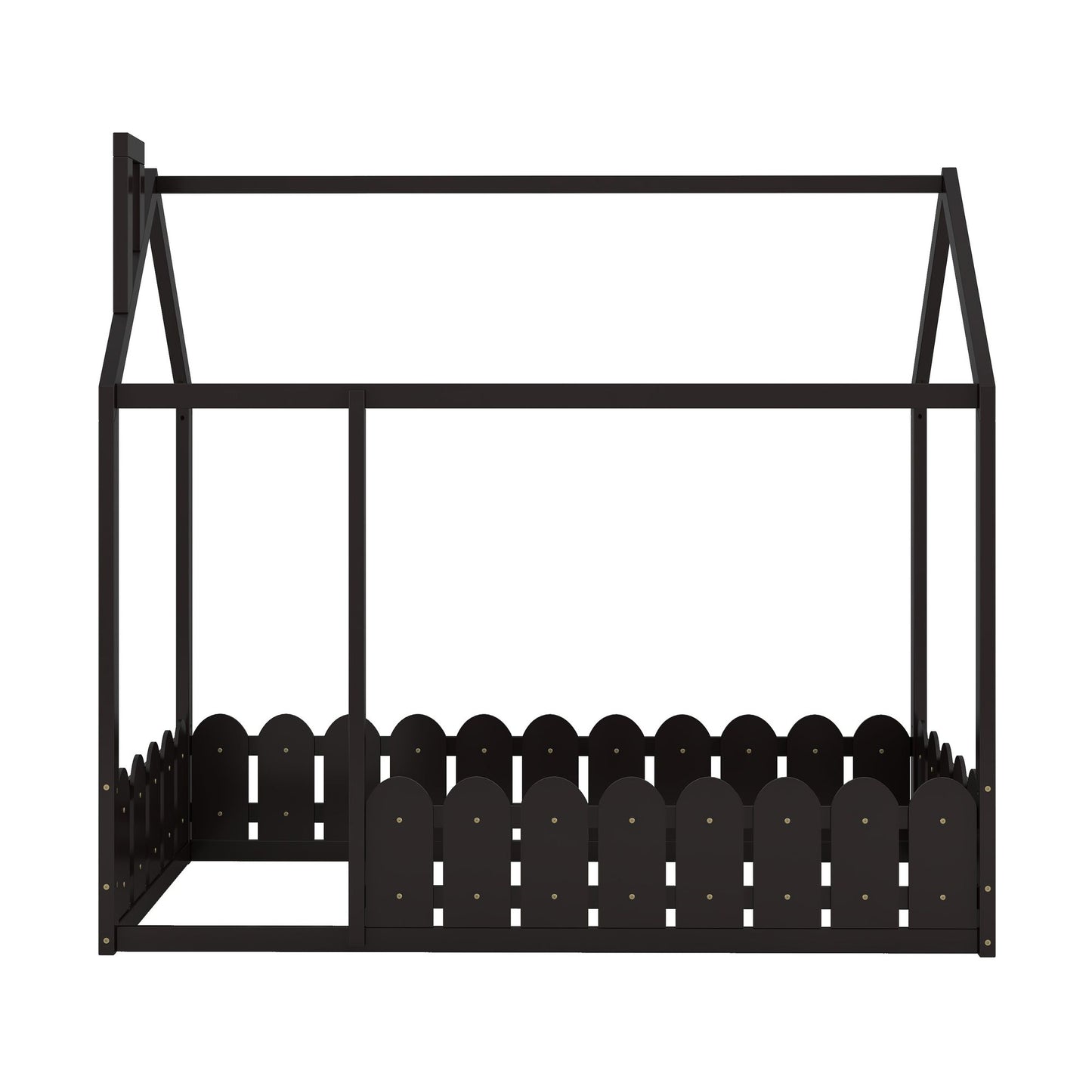(Slats are not included) Twin Size Wood Bed House Bed Frame with Fence; for Kids; Teens; Girls; Boys