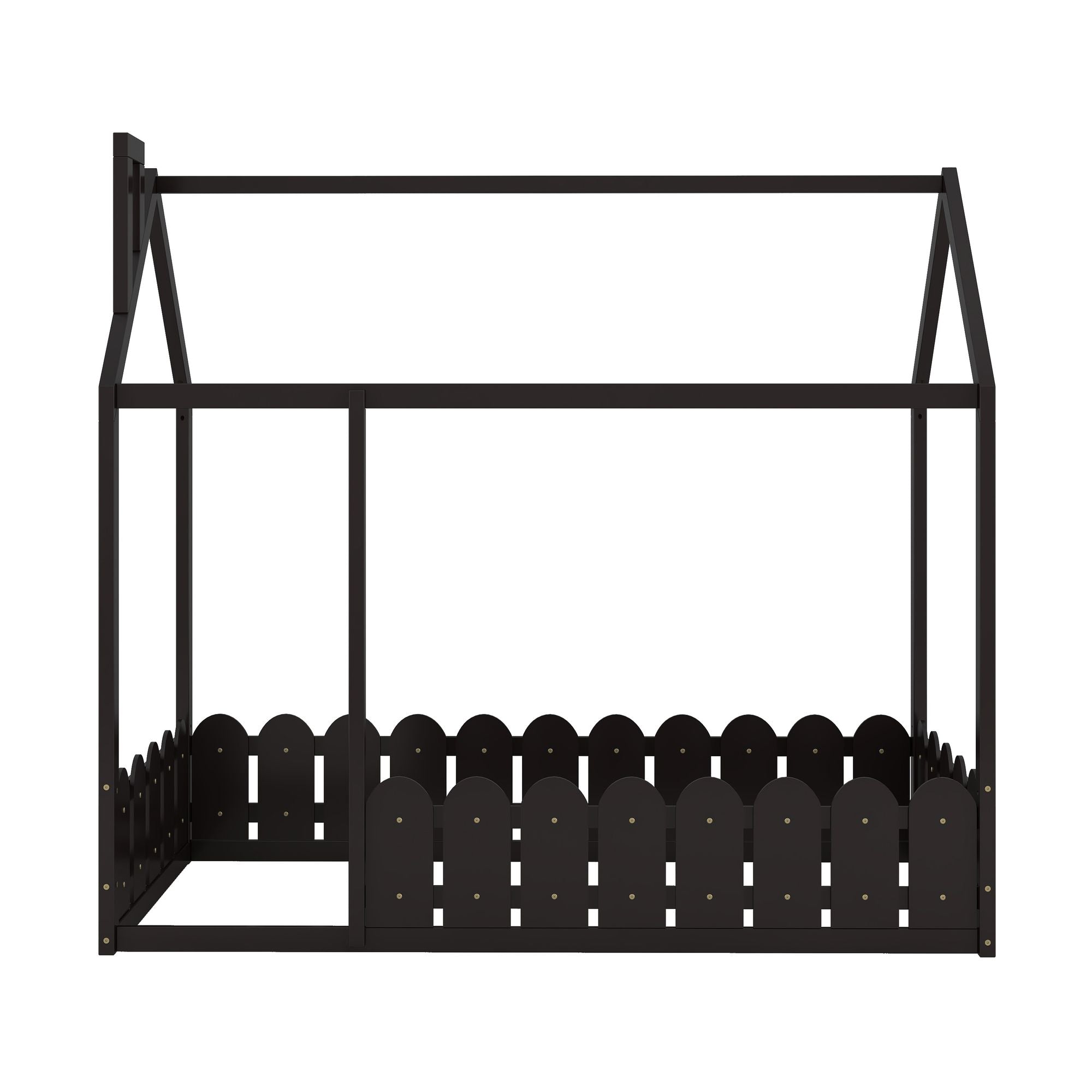 (Slats are not included) Twin Size Wood Bed House Bed Frame with Fence; for Kids; Teens; Girls; Boys