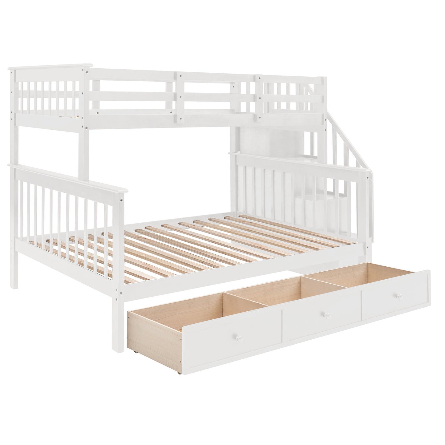 Stairway Twin-Over-Full Bunk Bed with Drawer; Storage and Guard Rail for Bedroom; Dorm; for Adults