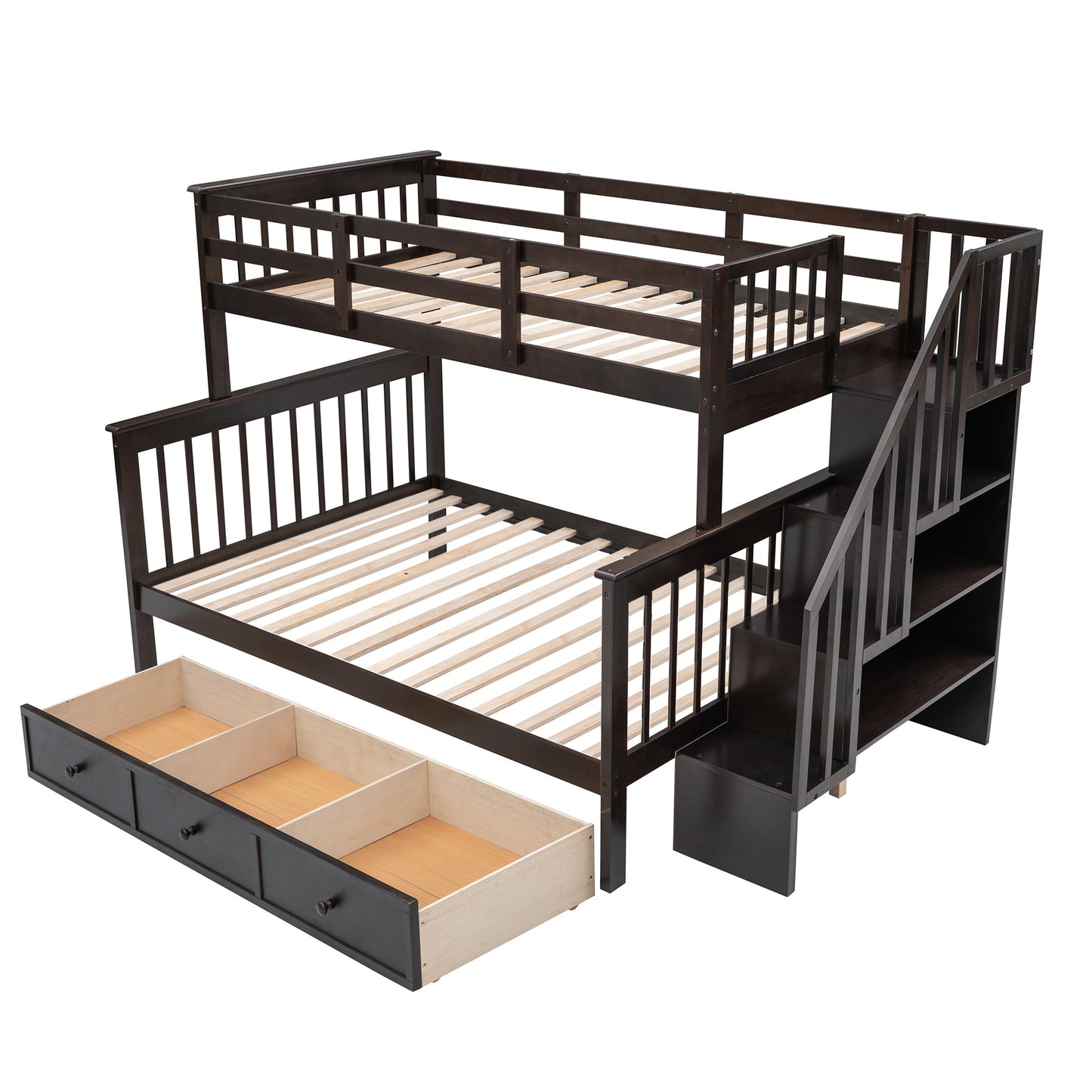 Stairway Twin-Over-Full Bunk Bed with Drawer; Storage and Guard Rail for Bedroom; Dorm; for Adults