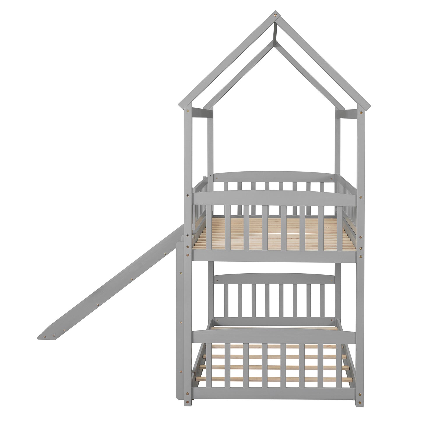 Twin Over Twin Bunk Bed with Slide, House Bed with Slide