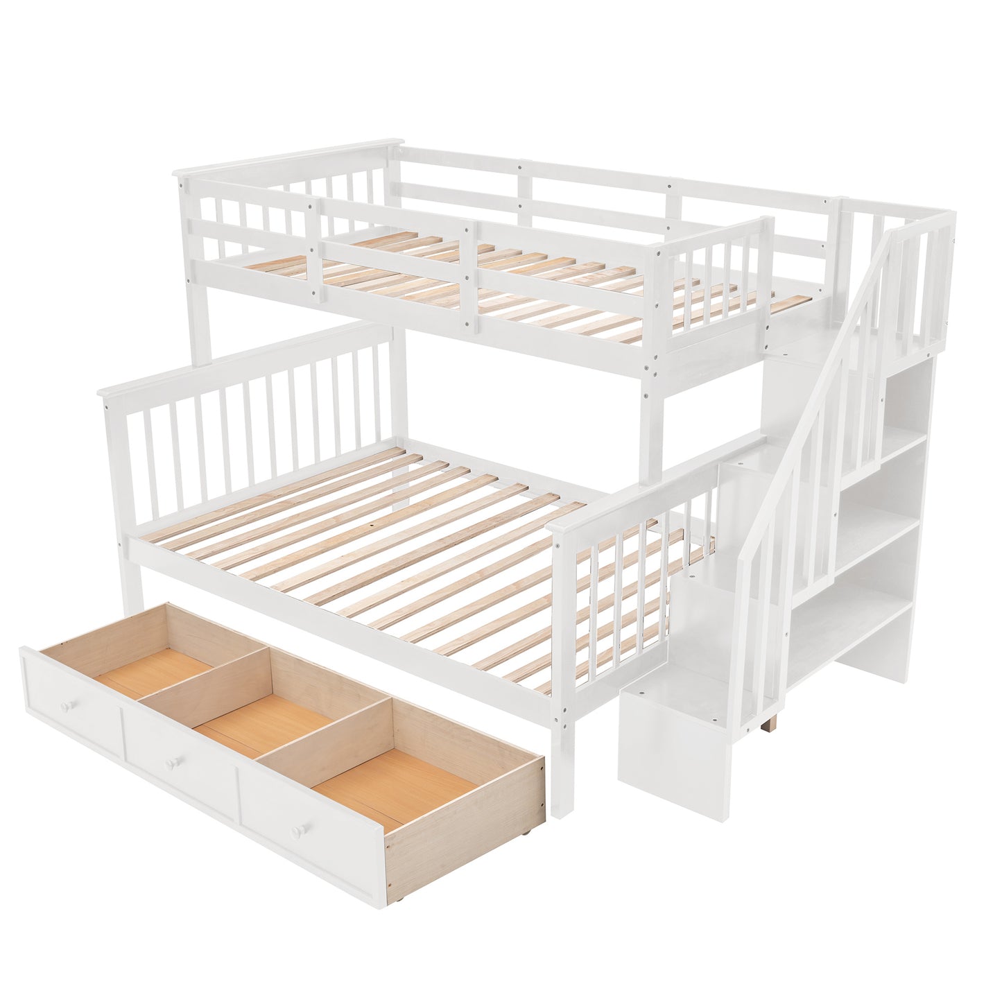 Stairway Twin-Over-Full Bunk Bed with Drawer; Storage and Guard Rail for Bedroom; Dorm; for Adults