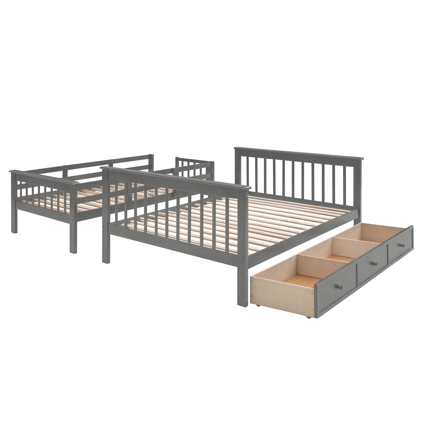 Stairway Twin-Over-Full Bunk Bed with Drawer; Storage and Guard Rail for Bedroom; Dorm; for Adults