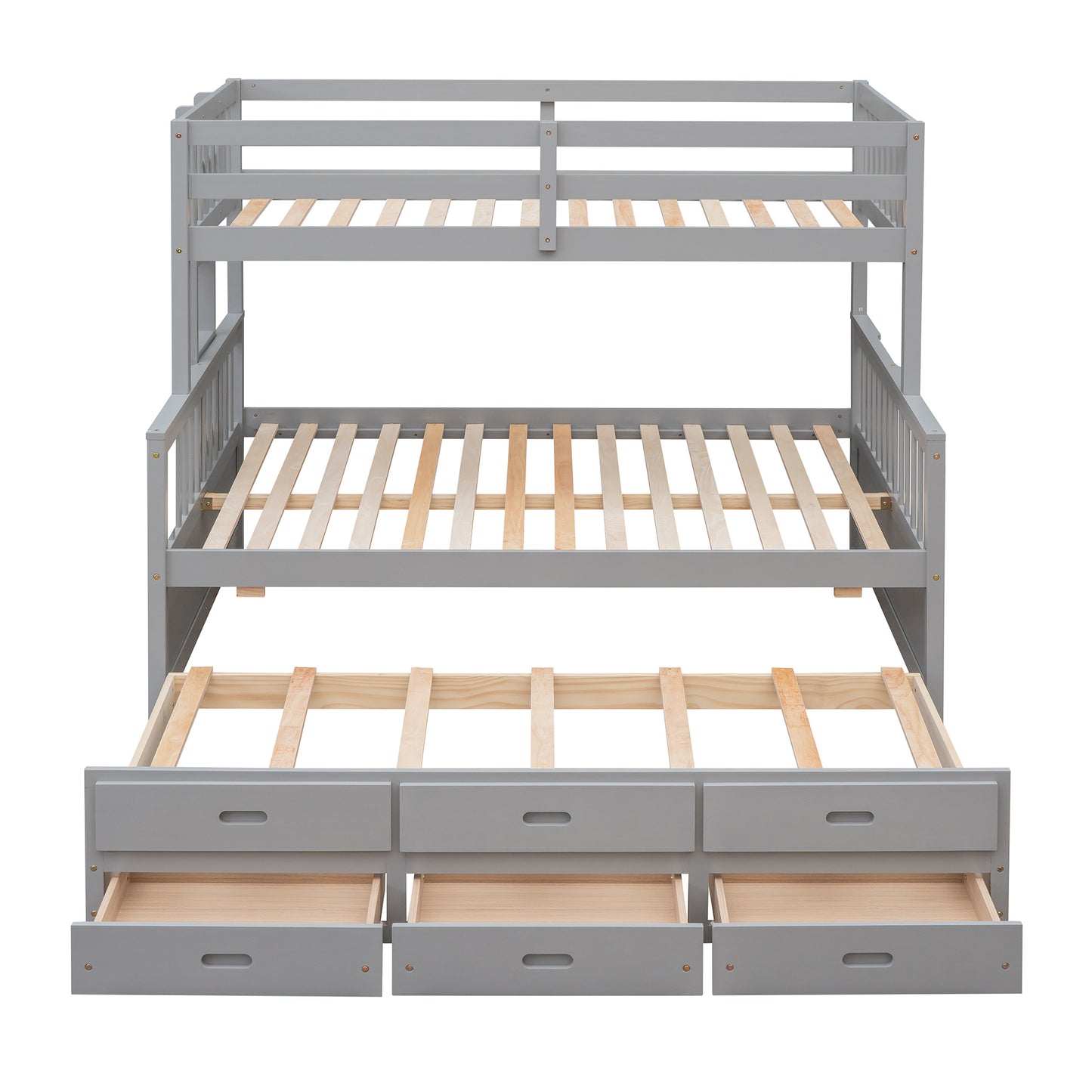 Twin-Over-Full Bunk Bed with Twin size Trundle ; Separable Bunk Bed with Drawers for Bedroom