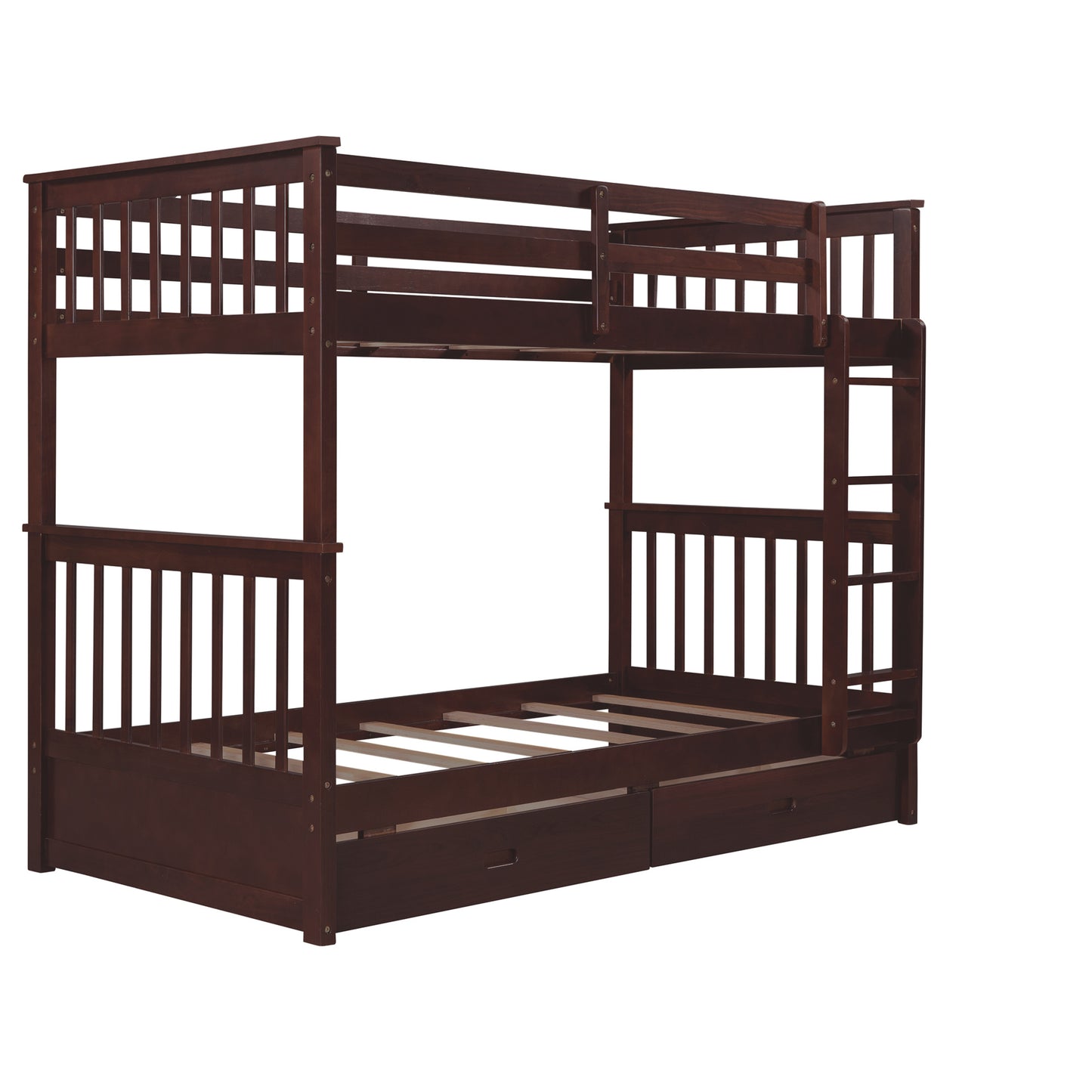 Twin-Over-Twin Bunk Bed with Ladders and Two Storage
