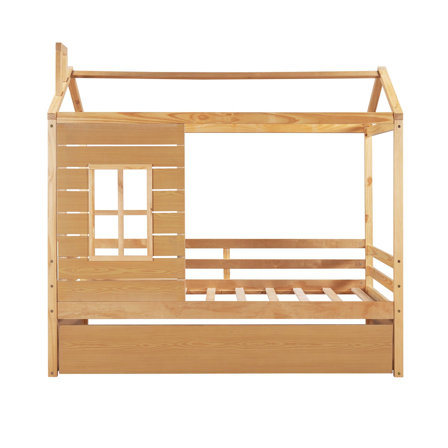 Twin Size House Bed Wood Bed with Twin Size Trundle