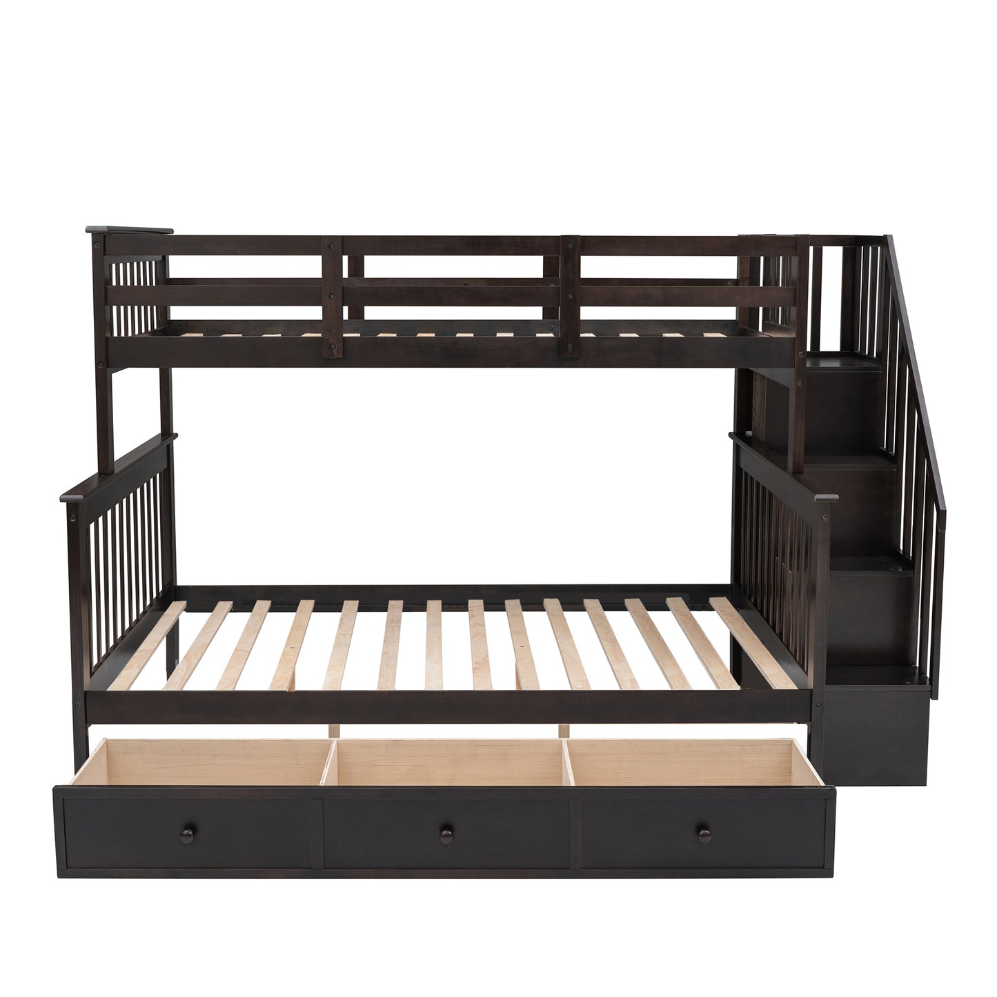Stairway Twin-Over-Full Bunk Bed with Drawer; Storage and Guard Rail for Bedroom; Dorm; for Adults