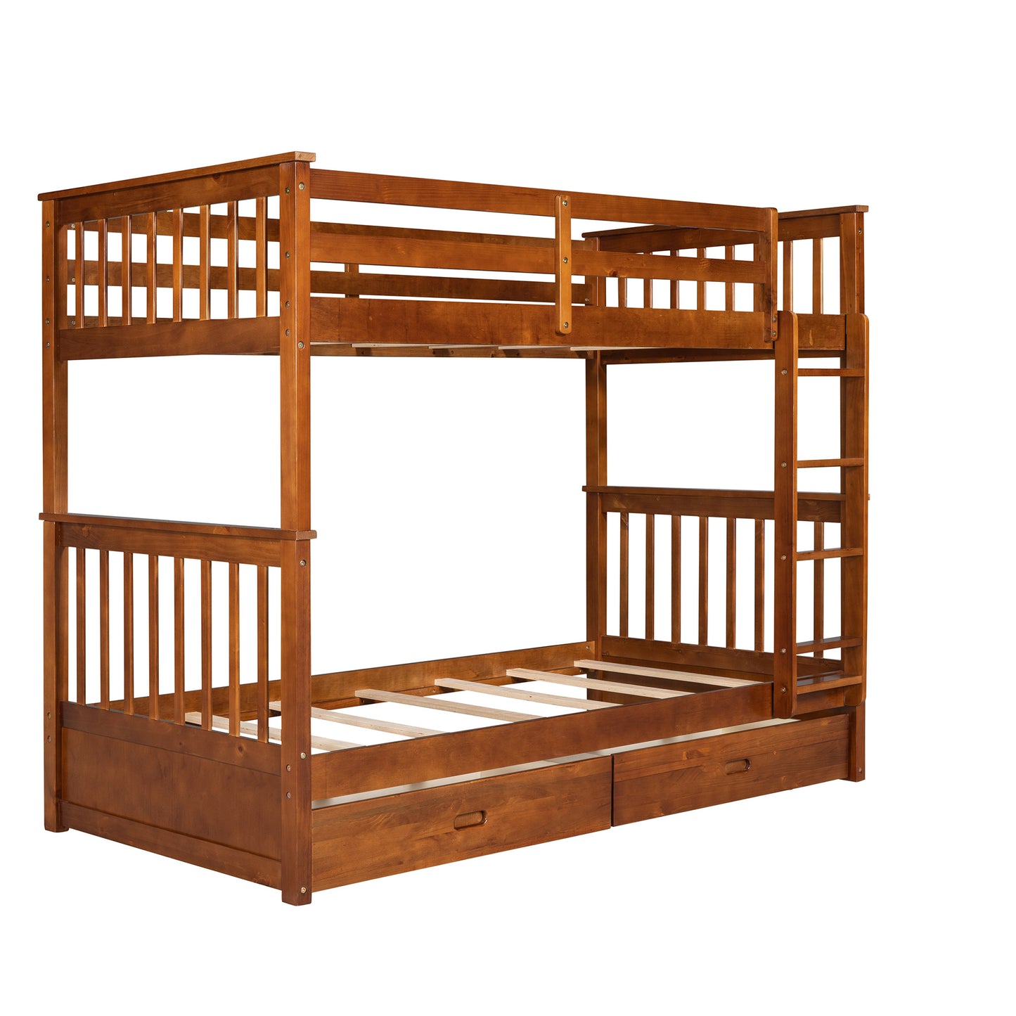 Twin-Over-Twin Bunk Bed with Ladders and Two Storage