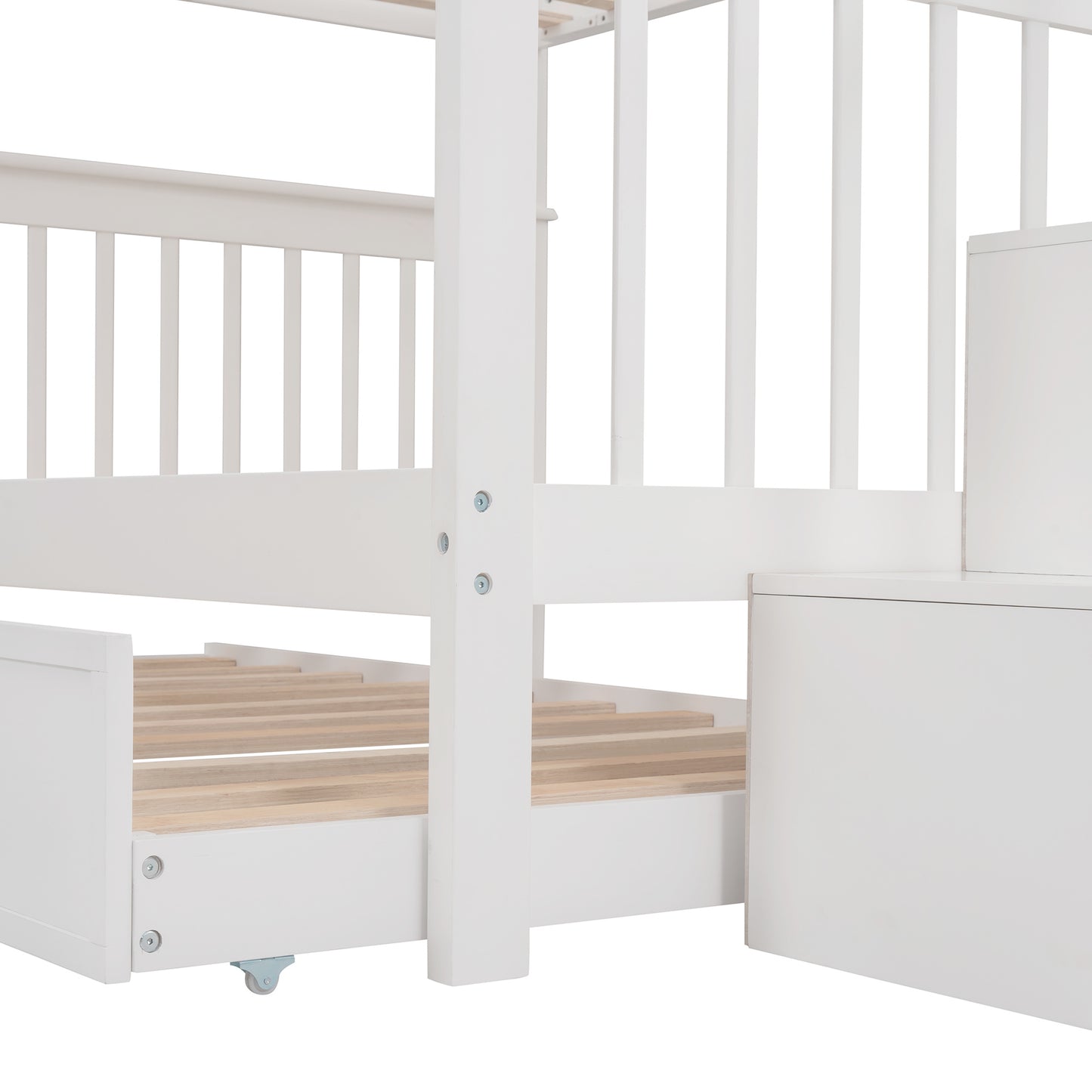 Stairway Full-Over-Full Bunk Bed with Twin size Trundle; Storage and Guard Rail for Bedroom; Dorm
