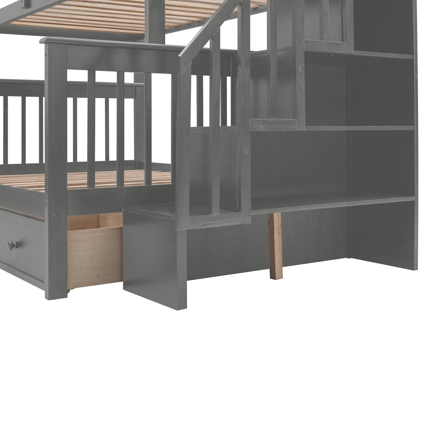 Stairway Twin-Over-Full Bunk Bed with Drawer; Storage and Guard Rail for Bedroom; Dorm; for Adults