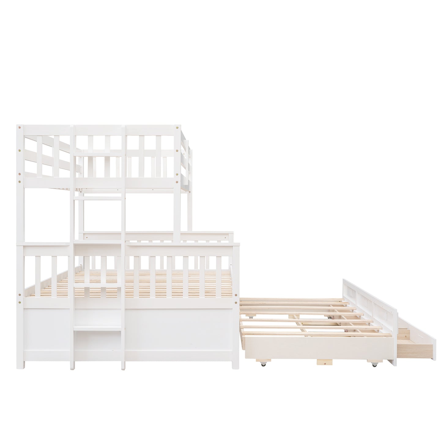 Twin-Over-Full Bunk Bed with Twin size Trundle ; Separable Bunk Bed with Drawers for Bedroom